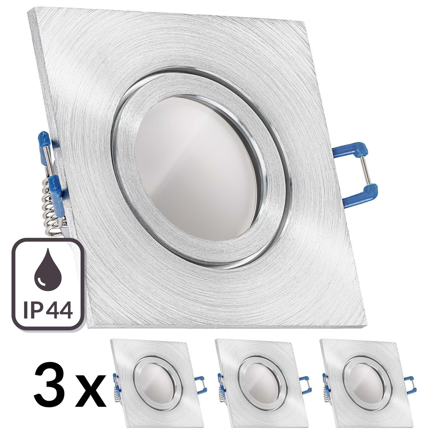 LEDANDO LED Einbaustrahler 3er IP44 LED Einbaustrahler Set Aluminium natur mit LED GU10 Markenstr | Strahler