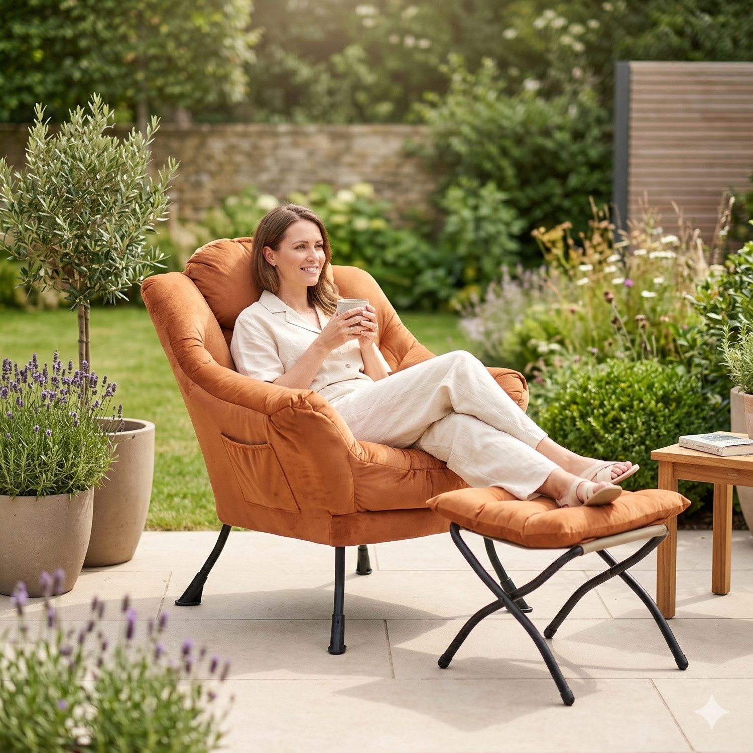 ANYSUN Loungesessel Gemütliches Relaxsessel mit Hocker:Sanftes Design,praktische Ergonomie (Seitentasche (Handy), Hocker als Fußbank/Kindersitz), Loungesessel,Fernsehsessel, Ohrensessel für Wohnzimmer, Schlafzimmer
