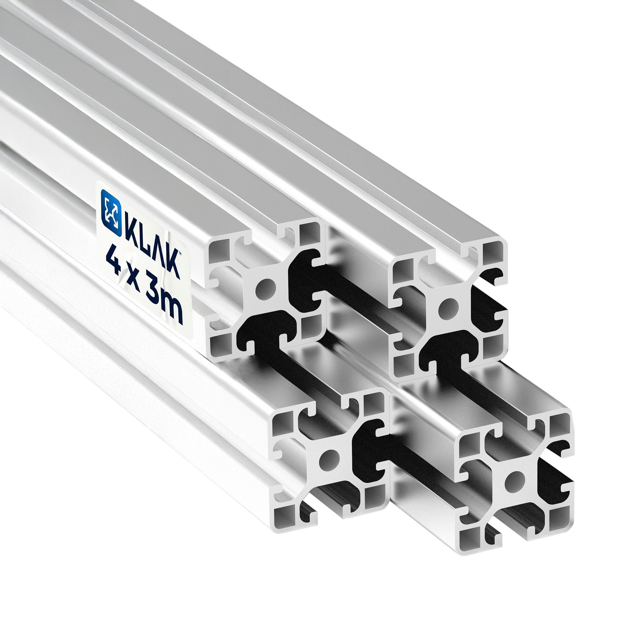 KLAK Profil KLAK Alu Profil 4 Stück 40x40mm 3m System-, Montageprofil Nut 8 silber (Set)