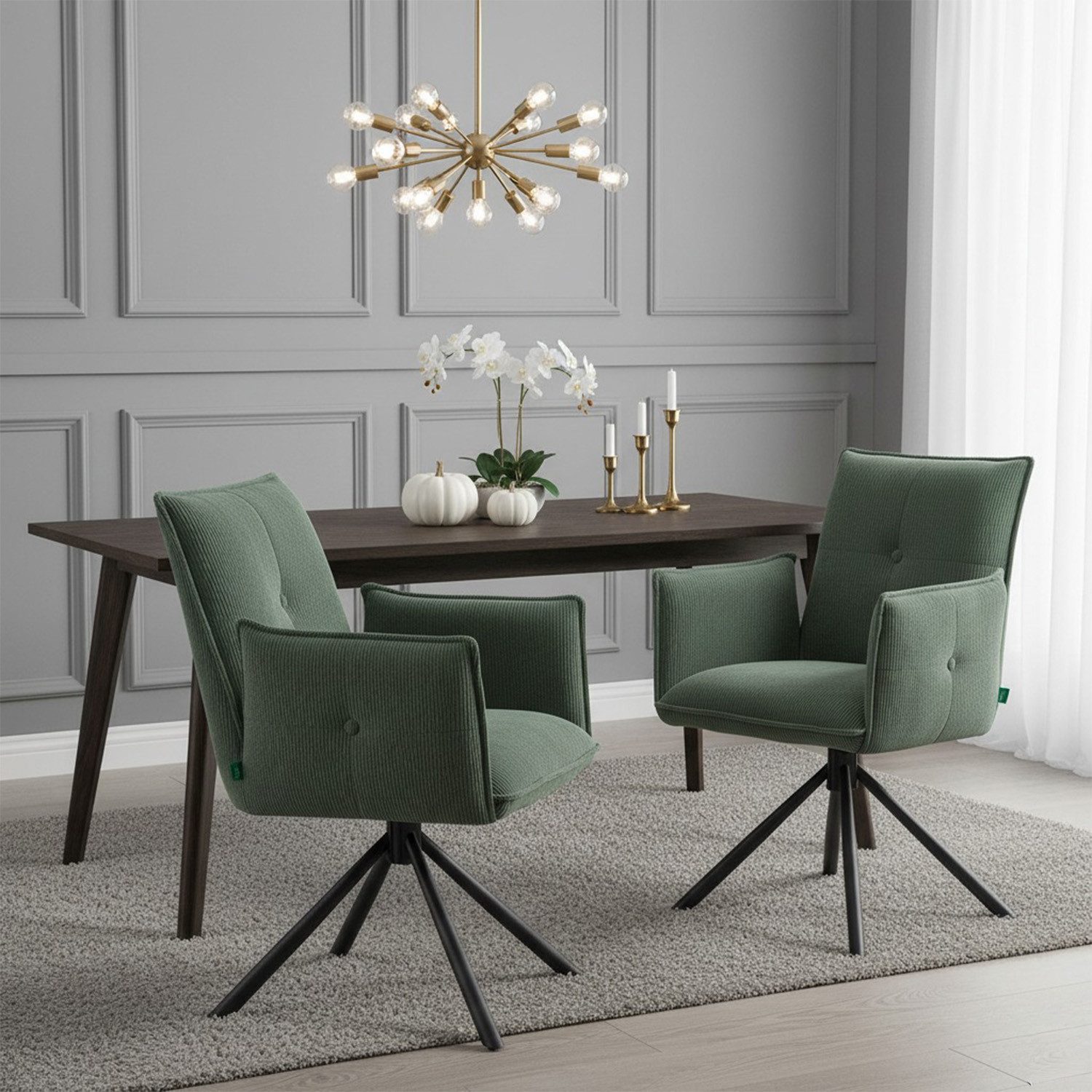 DUBI Möbel Polsterstuhl Mika-Nevio, Federkern, pulverbeschichtet, 360° drehbar im 2er-Set