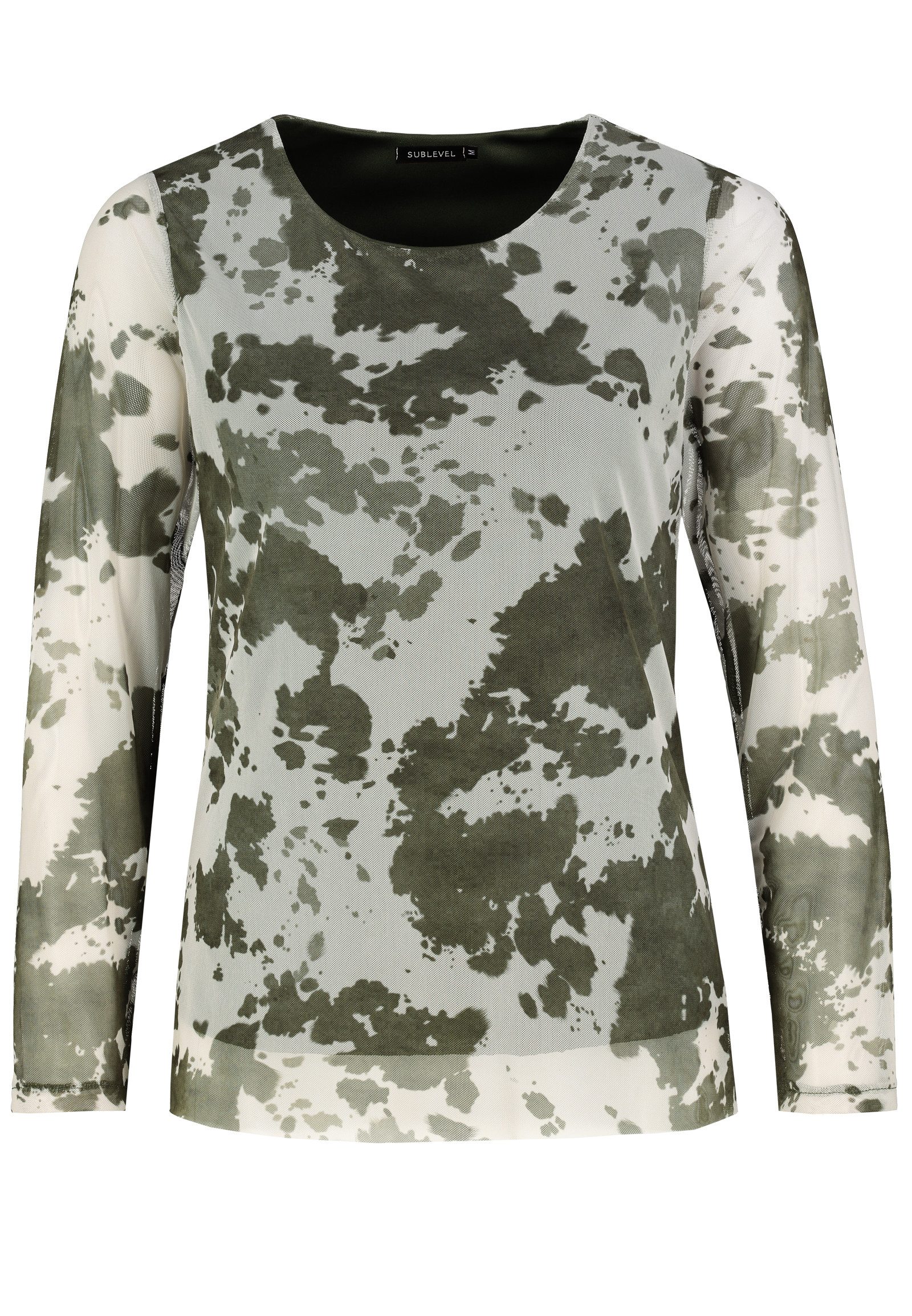 SUBLEVEL Langarmbluse Damen Netz Bluse halb gefüttert Rundhals günstig online kaufen