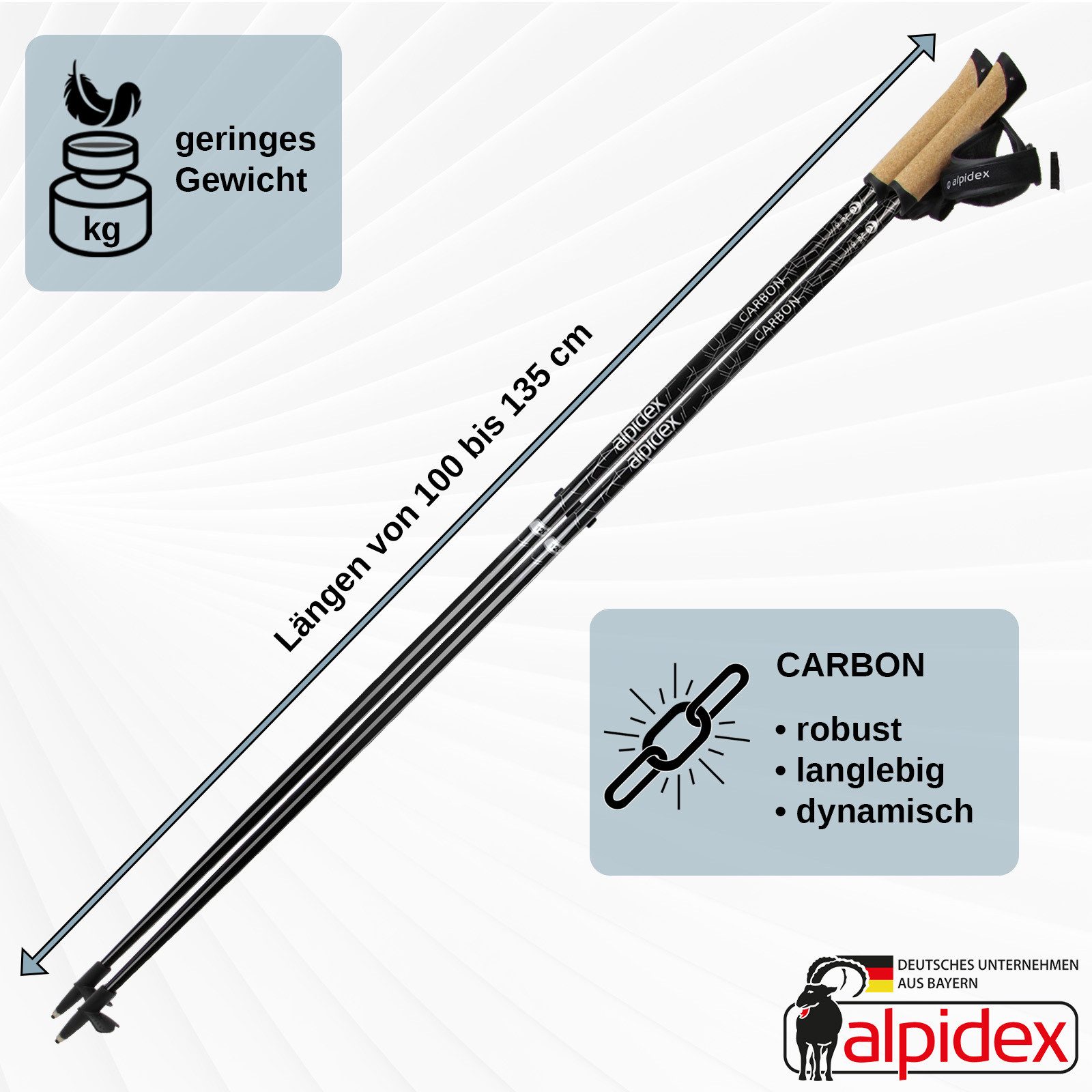 ALPIDEX Nordic-Walking-Stöcke ALPIDEX superleichter Carbon Nordic Walking Stock