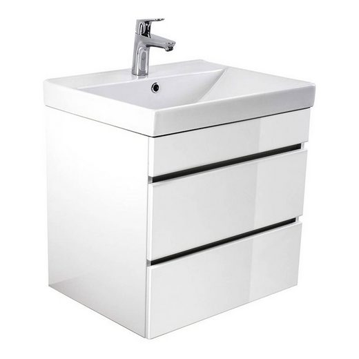 Lomadox Waschtisch »KASSANDRA-02«, mit Unterschrank in Hochglanz weiß