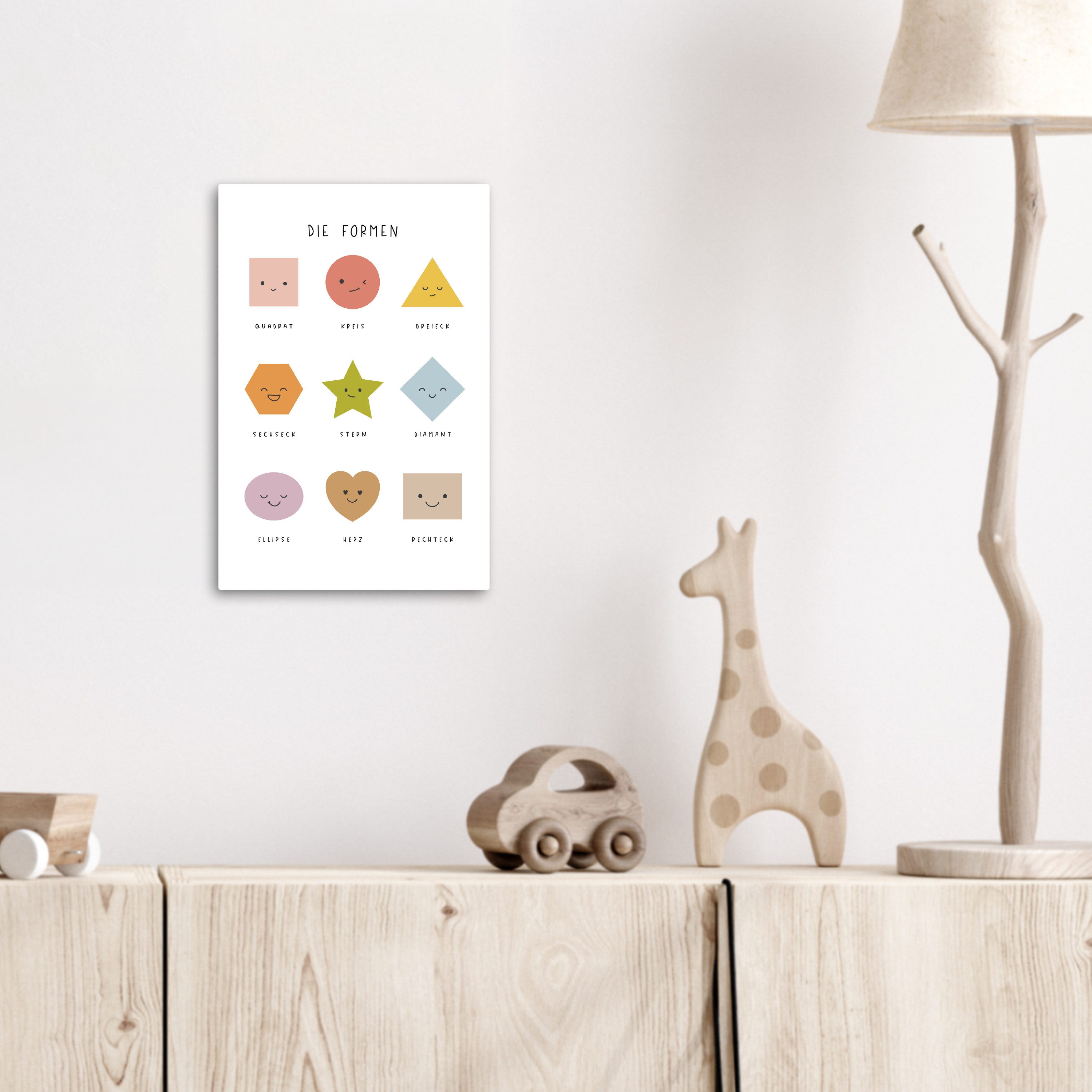 OneMillionCanvasses® Leinwandbild Pädagogisch - Formen lernen - Weiß - Geometrische Formen, Fotodruck (1 St), Kinderzimmer Deko, Mädchen und Jungen Bilder 20x30 cm