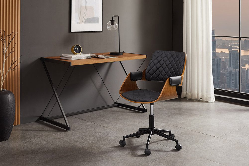 riess-ambiente Bürostuhl CHICAGO braun/schwarz - Kunstleder, Pappelholz-Furnier, Walnussdesign (Einzelartikel, 1 St), Drehbar & mit Rollen - ideal für Wohn- & Schlafzimmer oder Home Office
