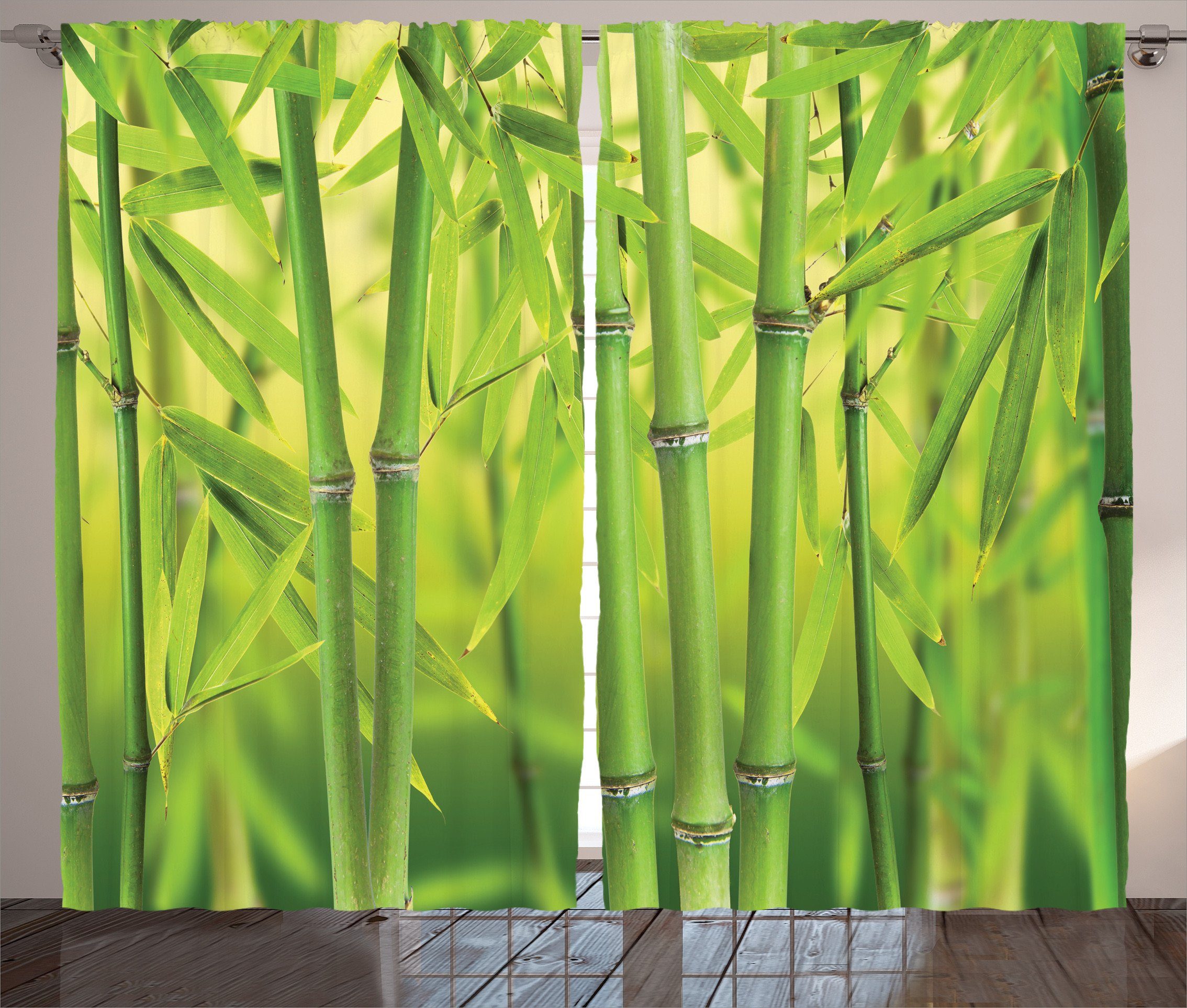 Gardine Schlafzimmer Kräuselband Vorhang mit Schlaufen und Haken, Abakuhaus, Grün Bambussprosse Stem Wald