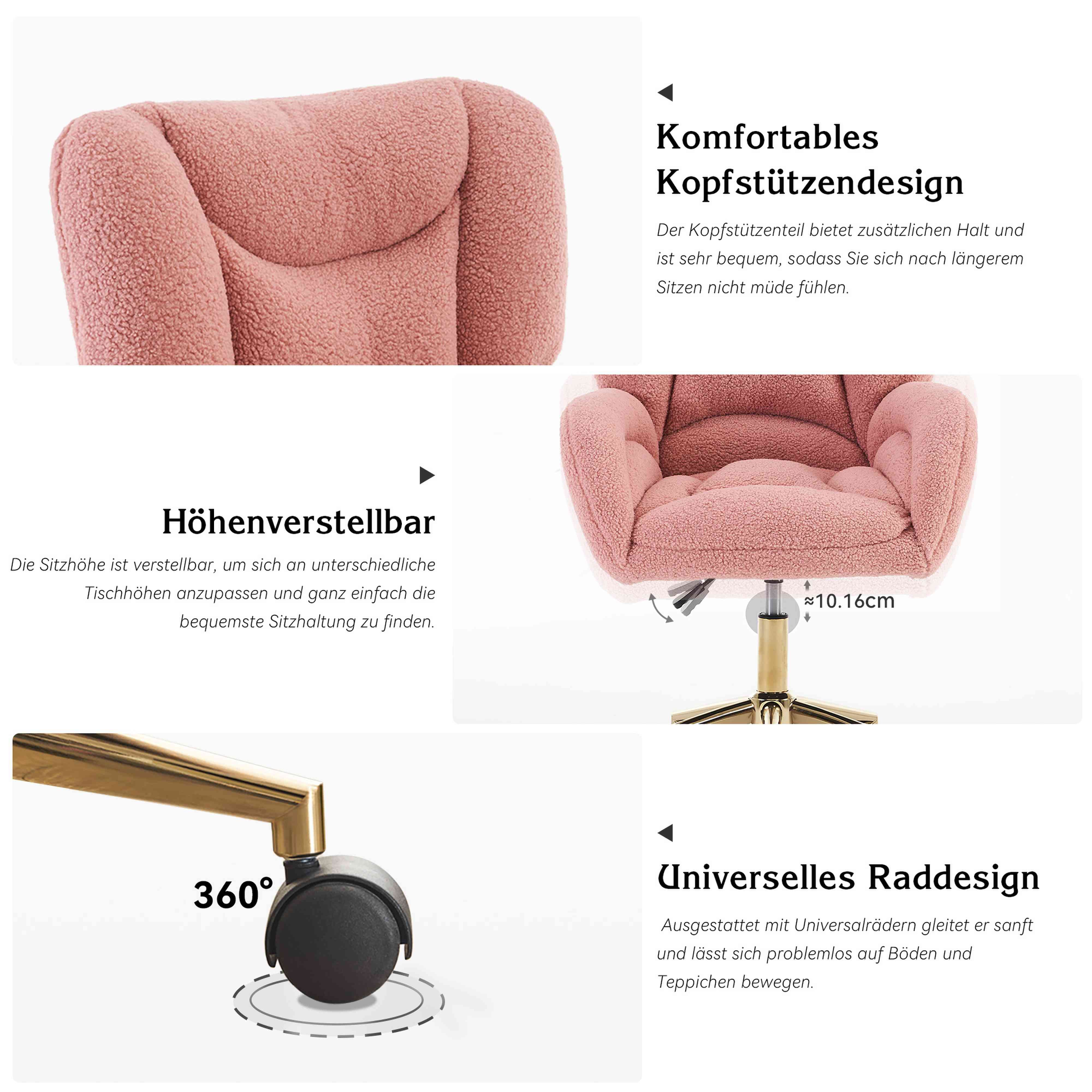 BlingBin Drehstuhl Höhenverstellbarer Relaxsessel (1 St), Ergonomisch, 360° drehbar, goldene Metallbeine, bequemer Samtbezug