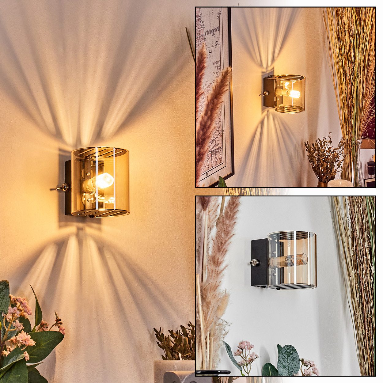 hofstein Wandleuchte Wandlampe aus Metall/Glas in günstig online kaufen