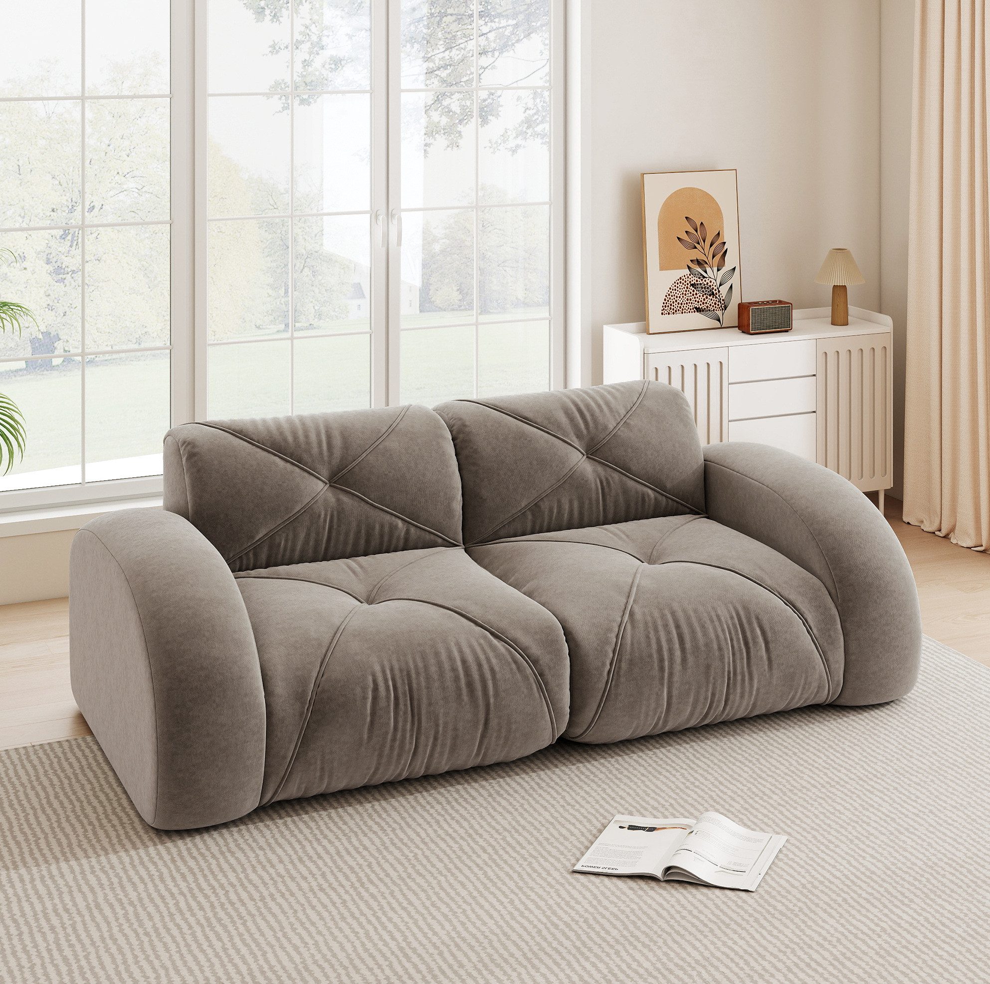 OKWISH Loungesofa 2–4-Sitzer-Modulsofa, mit vielfältigen Kombinationen, inklusive Hocker, L-/U-Form Optionen und ergonomischem Design für individuelle Wohnraumgestaltung 1 Teile