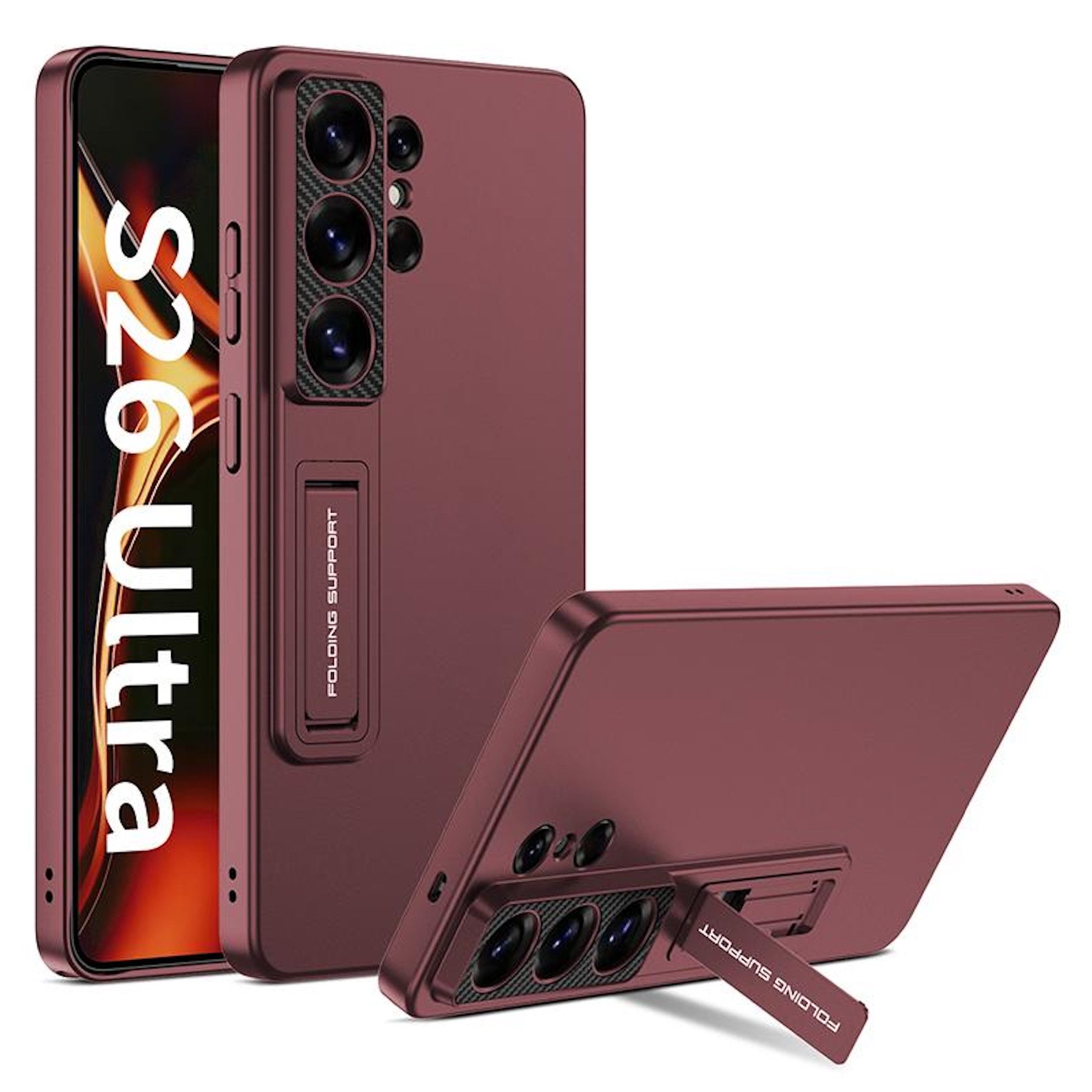 Wigento Handyhülle Für Samsung Galaxy S26 Ultra 5G Ständer Schutz Handy Hülle Weinrot, Stoßfeste Hülle mit Aufstellfunktion