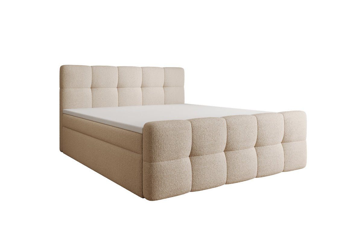 Luxusbetten24 Boxspringbett Cozy in Teddy Bouclé, mit Stauraum, inklusive Topper