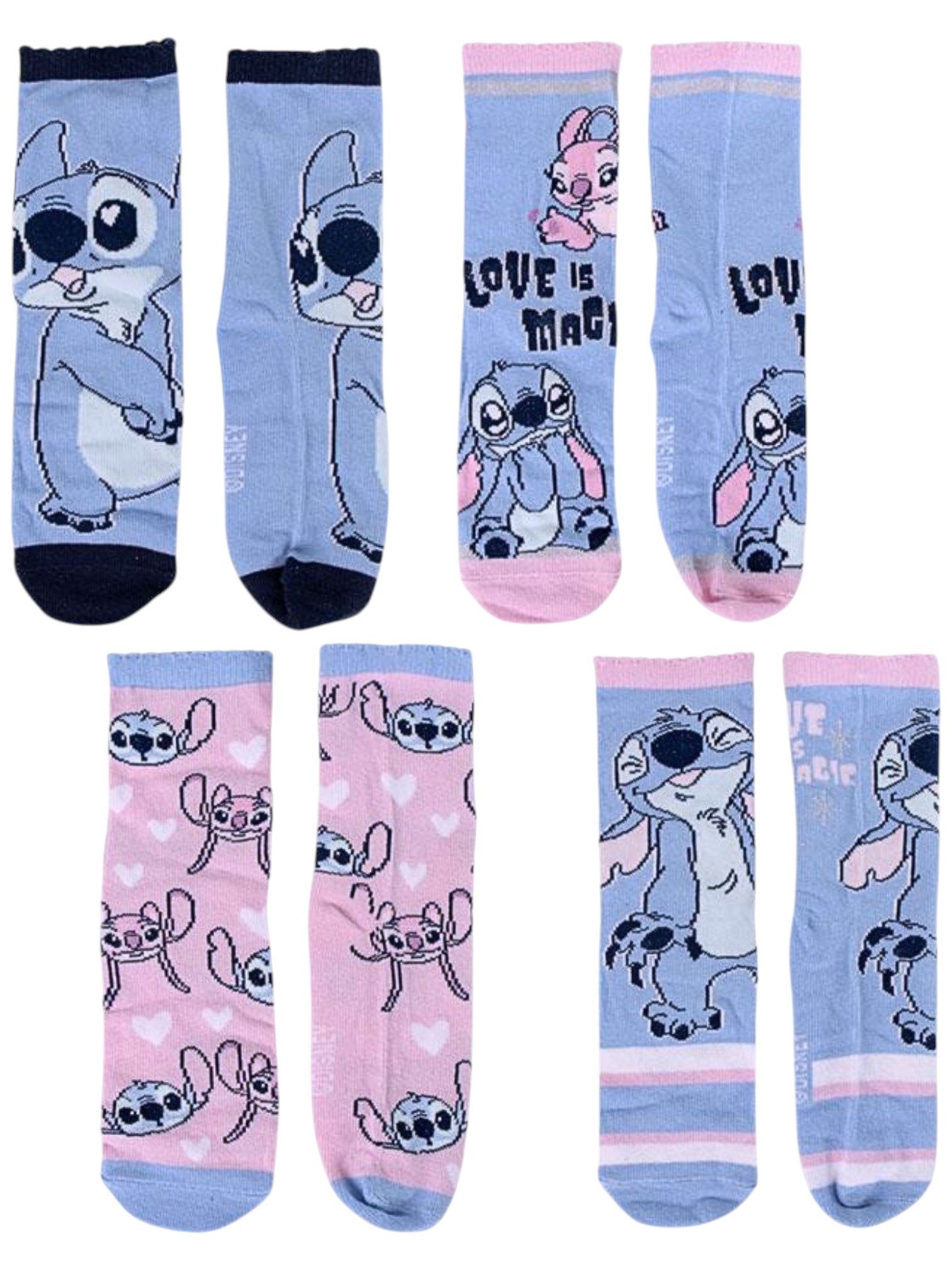 Cerdá Socken Stitch & Angel (4-Paar) Geschenkset mit Spardose Gr.27-38