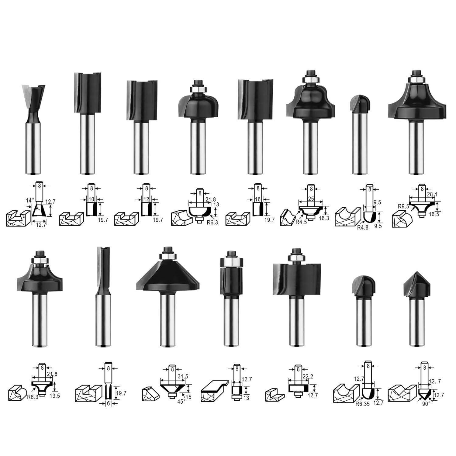 LuxusKollektion Fräsbohrer Fräser Hartmetall Holz Oberfräsen Zubehör Schaft 15 tlg. 8mm-Schaft