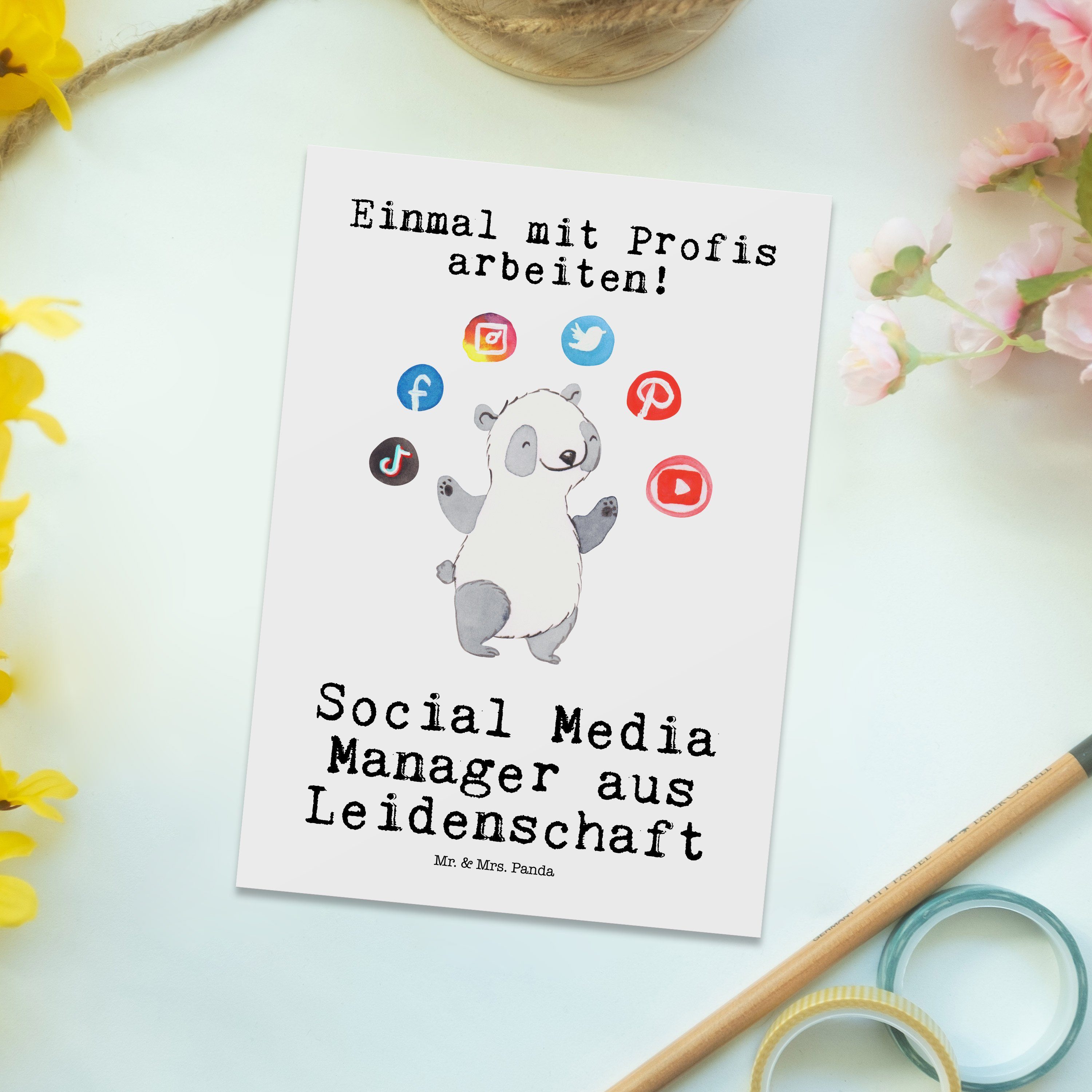 Weiß Postkarte Manager Geschenk, Geschenkkart Mr. - aus Social Mrs. Media Panda - & Leidenschaft