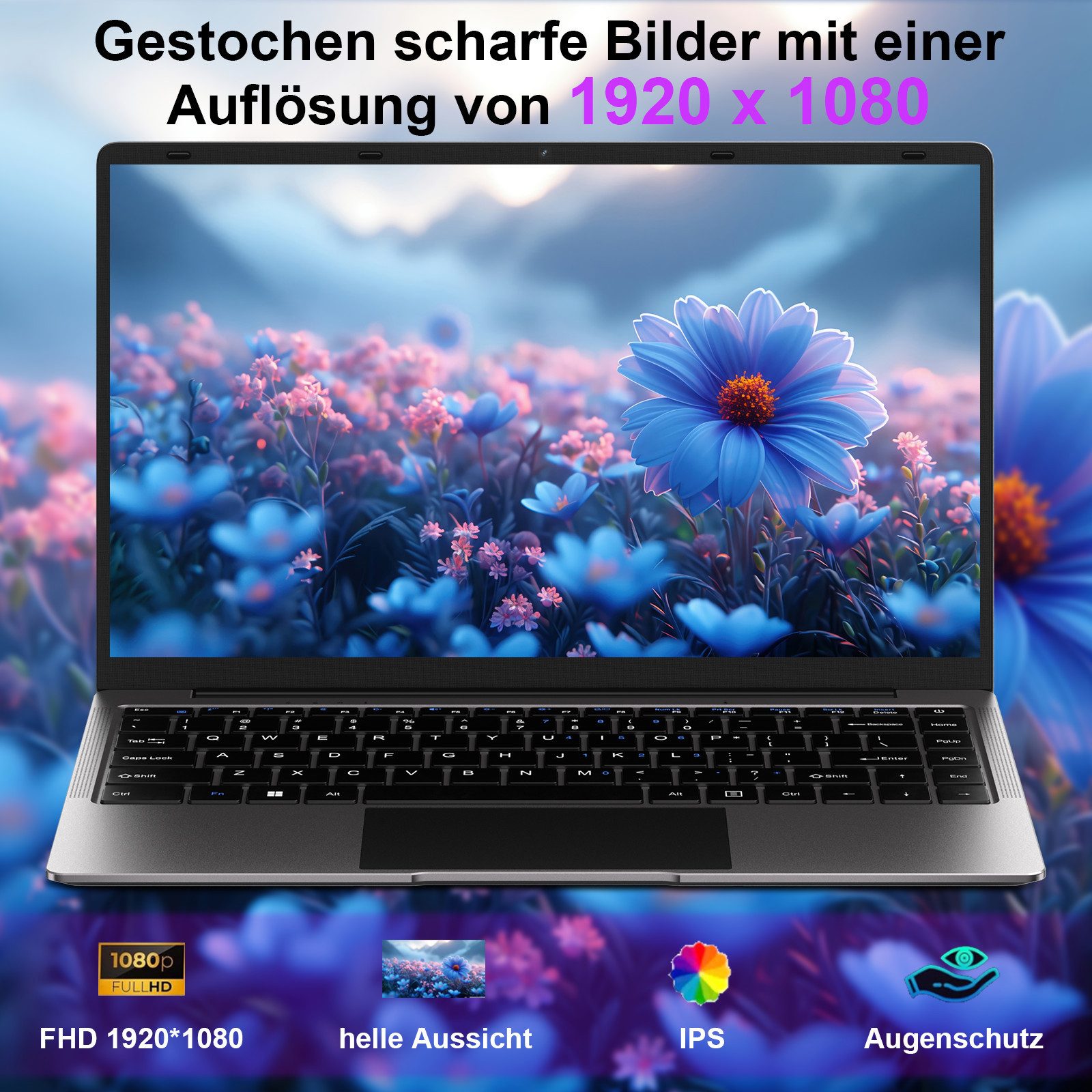 bvate B8 Laptop 14 Zoll 8GB RAM 256GB SSD 1920x1080 Notebook (35 cm/14 Zoll, Celeron N4020, Celeron N4020, 8 GB, 256 GB SSD, 180° Drehung/Low Blue Light-Zertifizierung/Deutsche Tastaturaufkleber)