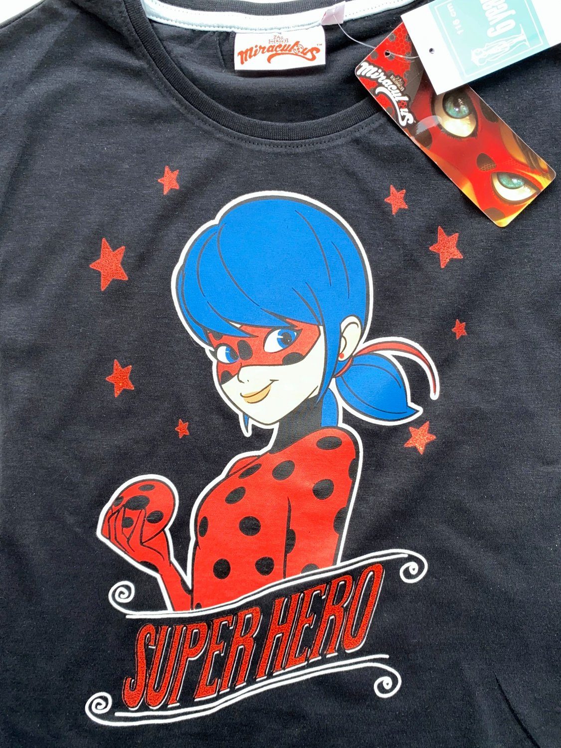 Ladybug Mädchen T-Shirt 116 Hellgrau - Miraculous 128 140 Ladybug Schwarz Sky Print-Shirt 110