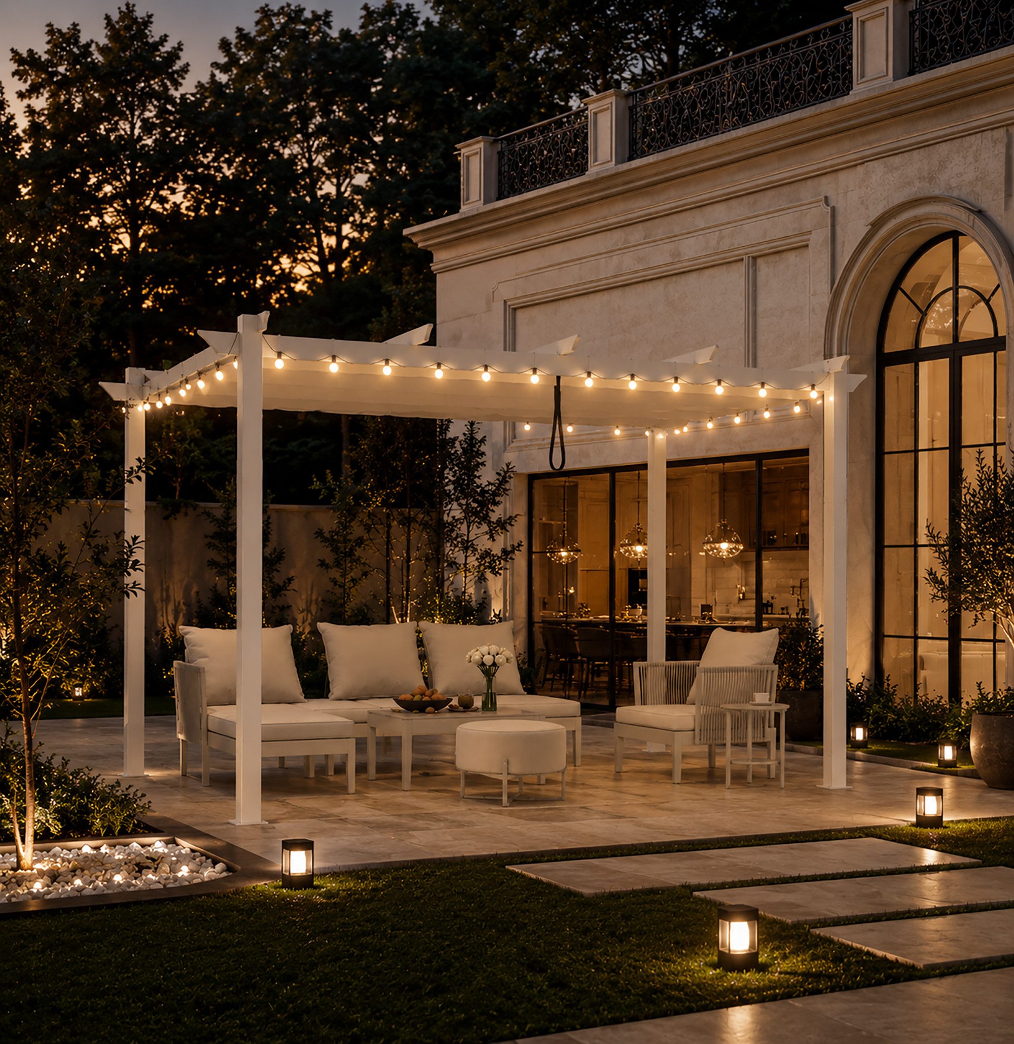 PURPLE LEAF Pergola 3 x 4 m Pavillon mit Schiebedach Aluminium Wasserdicht, UV-Schutz, BxTxH: 400x300x245 cm, (Komplettes Set, 1Pergola + 1 Lichterkette), Gartenpavillon Stabil & Winterfest, Terrasse, Balkon