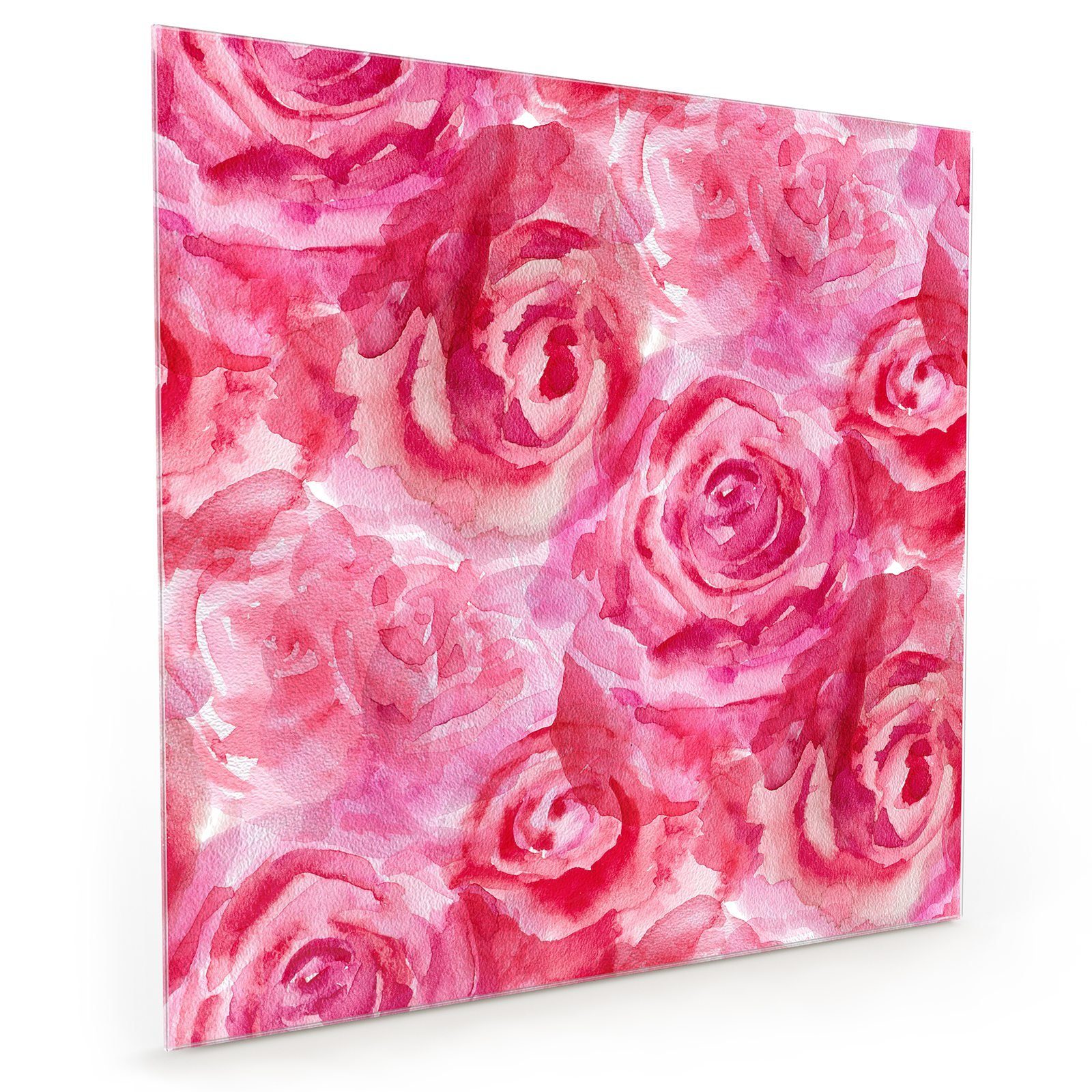 Küchenrückwand Küchenrückwand Pinke Motiv Primedeco Glas Rosenblüten mit Spritzschutz