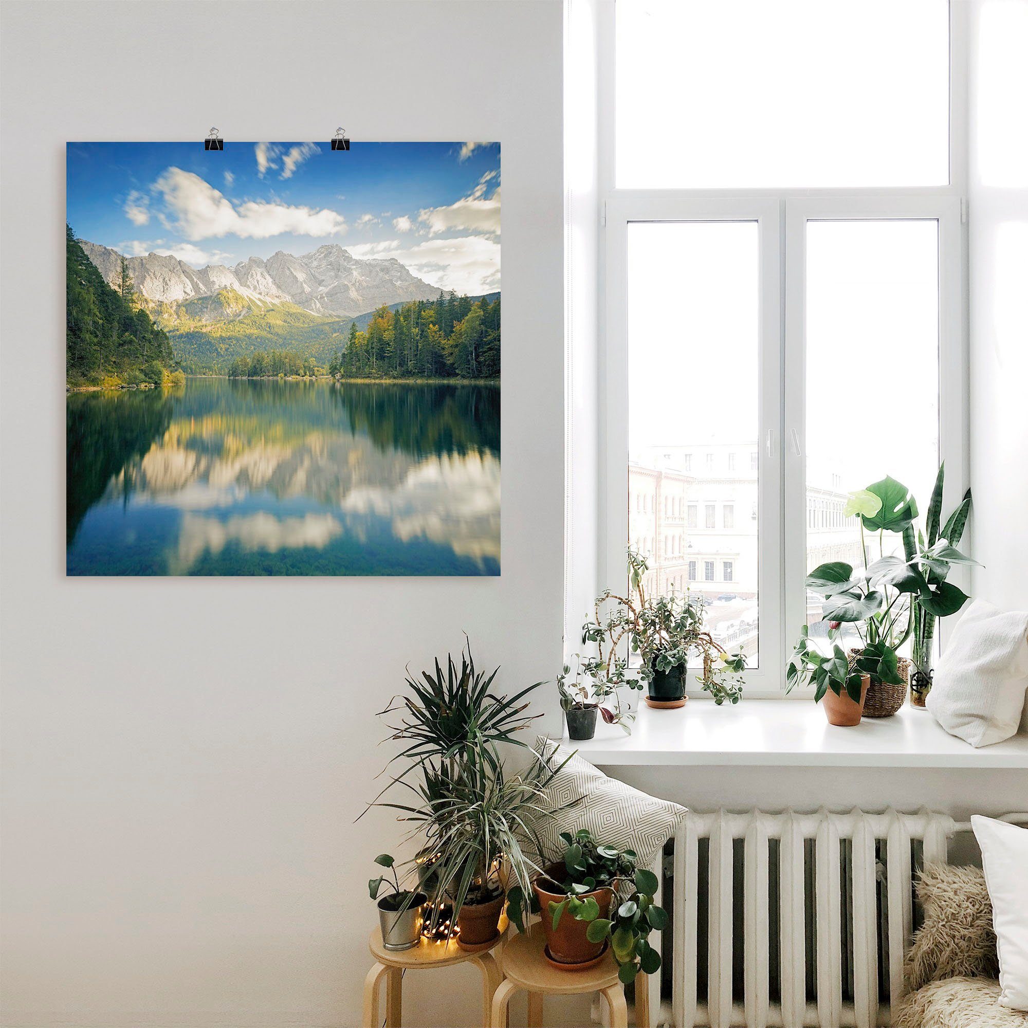 Artland Wandbild Zugspitze mit Eibsee, (1 St), Leinwandbild, Poster Wandaufkleber Größen Alubild, Alpenbilder versch. oder Berge als & in