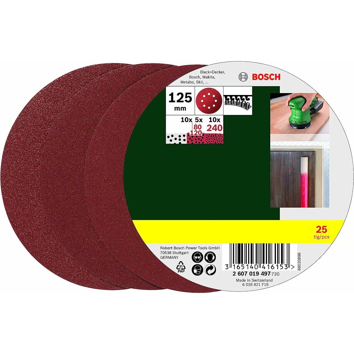 BOSCH Schleifpapier 25 tlg. Schleifblatt Set Ø 125 mm, P80/120/240, Exzenterschleifer