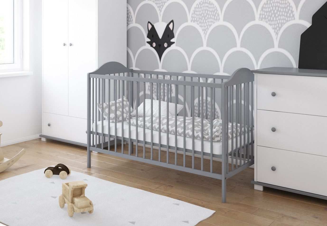 Babybett Gitterbett 60x120 höhenverstellbar, herausnehmbare Sprossen