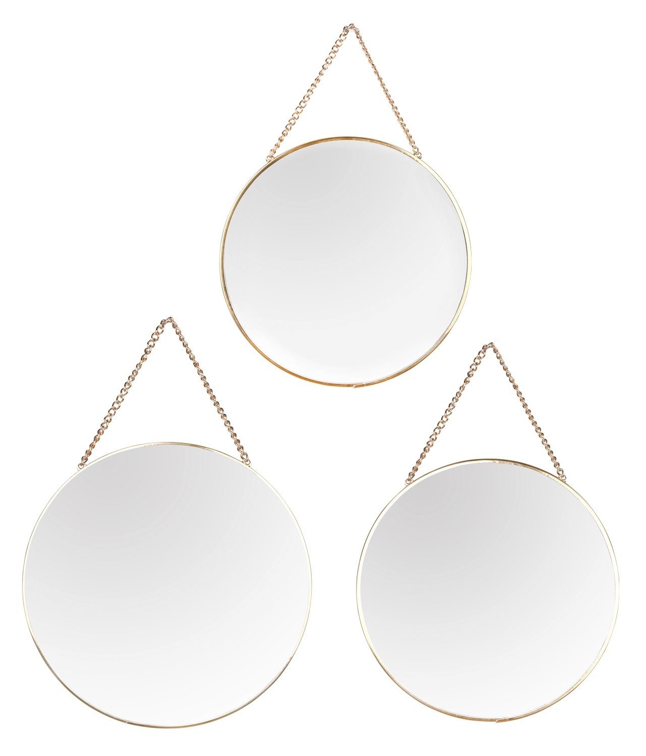 Spiegel CORA, Gelbgold, Metall, mit Aufhängeketten, (Set), 3-teilig