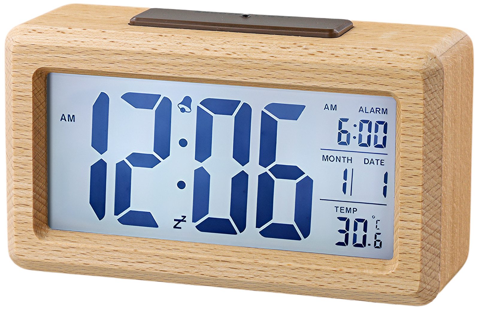 AIBISTAR Wecker Funkwecker mit Digitaler Temperatur Wecker,für Nachttisch,Holz Optik mit Lichtsensor und Schlummerfunktion großes Display große Zahlen