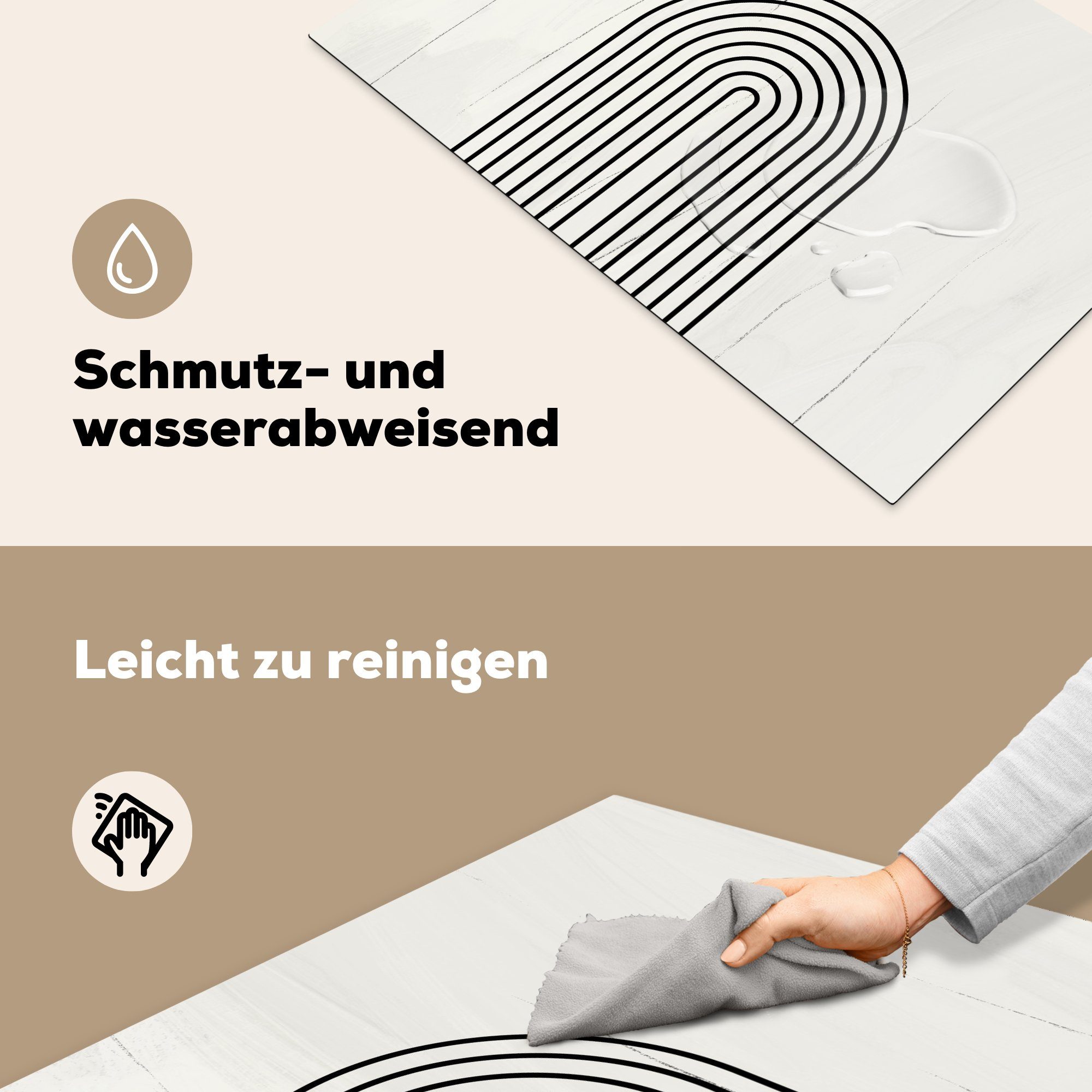 Design Weiß, (1 Ceranfeldabdeckung - 81x52 küche, Vinyl, Schutz MuchoWow cm, Schwarz Kunst - die tlg), für Induktionskochfeld Herdblende-/Abdeckplatte -