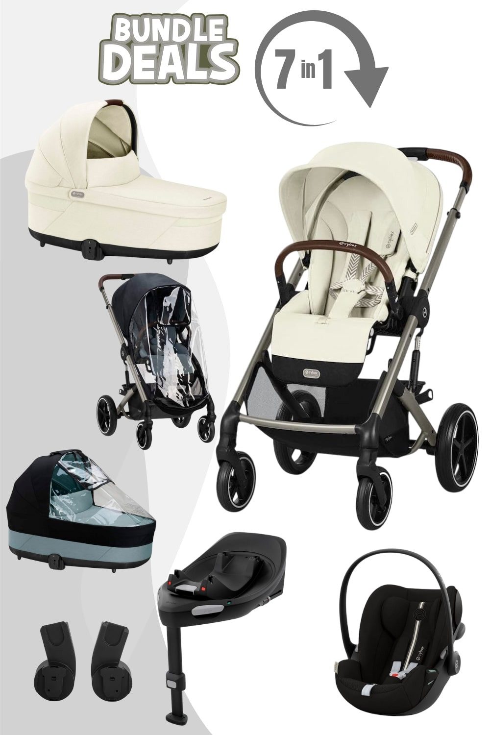 Cybex Kombi-Kinderwagen Balios S Lux Kinderwagen 7in1 Set, inkl. Babywanne, Babyschale, Isofixstation, Adapter, Regenverdecke