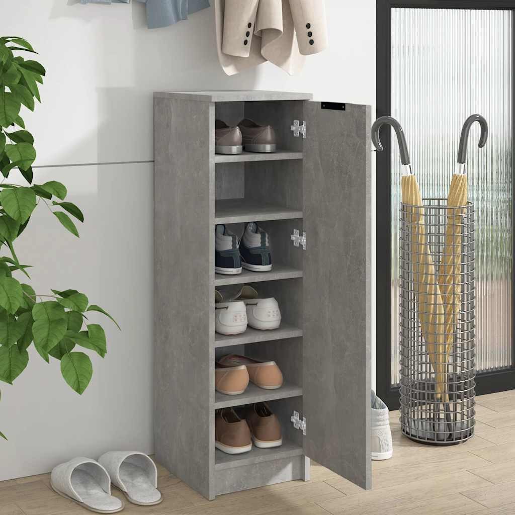furnicato Schuhschrank Betongrau 30 x 35 x 100 cm aus Holzwerkstoff (1-St) Stabiles Schuhregal mit Ablagen, Tür und inkl. Wandhalterung