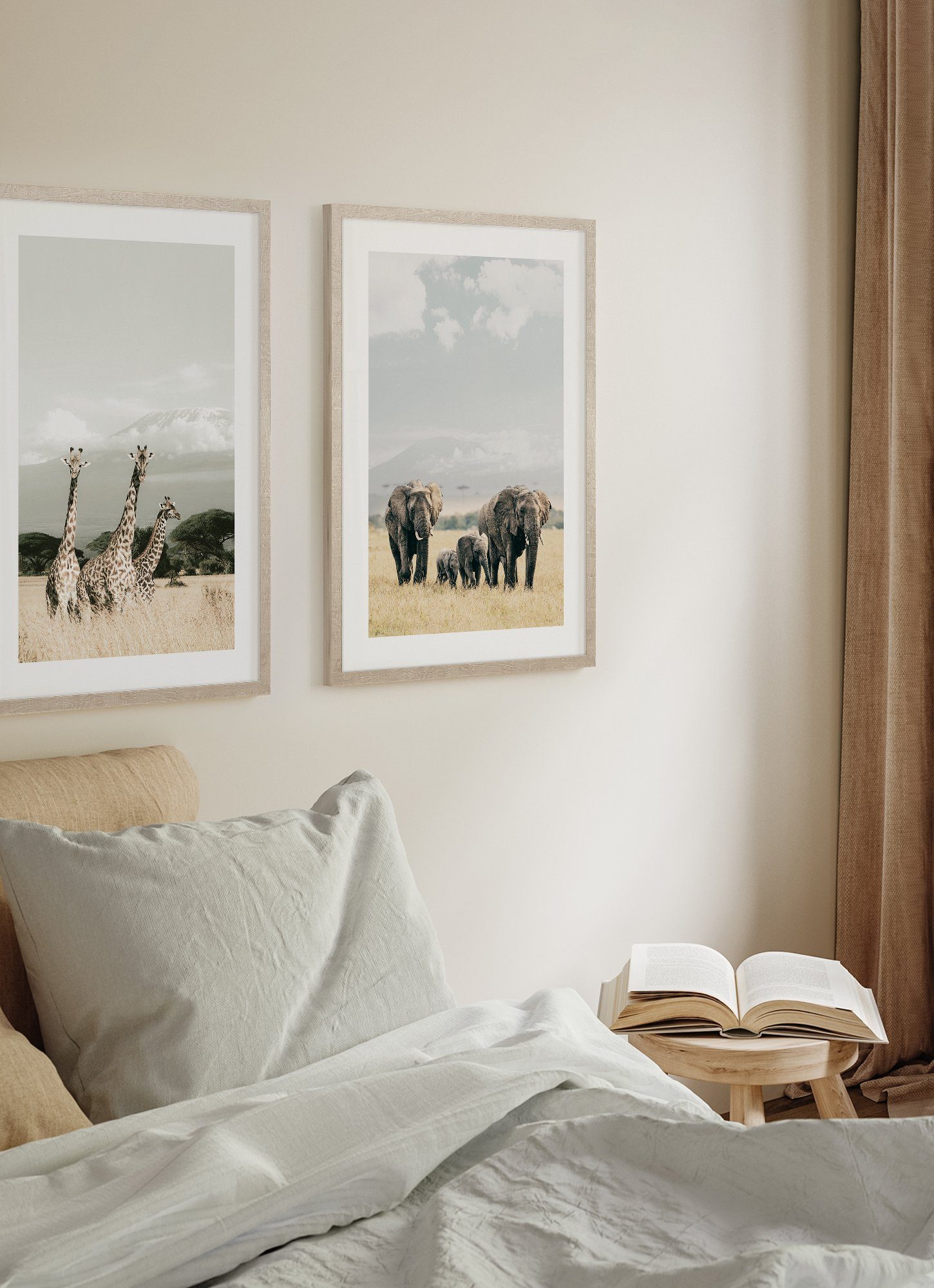 Elefanten Kunstdruck mit Rahmen, beschichtet cm Home mit Ideas Rahmen Afrika Cosy Wandbild - ohne 60x90 St), Giraffen Bild Bild (1 Giraffen Glas