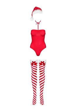 Obsessive Body Weihnachts-Body Set rot-weiß mit Strümpfen und Mütze (Set)