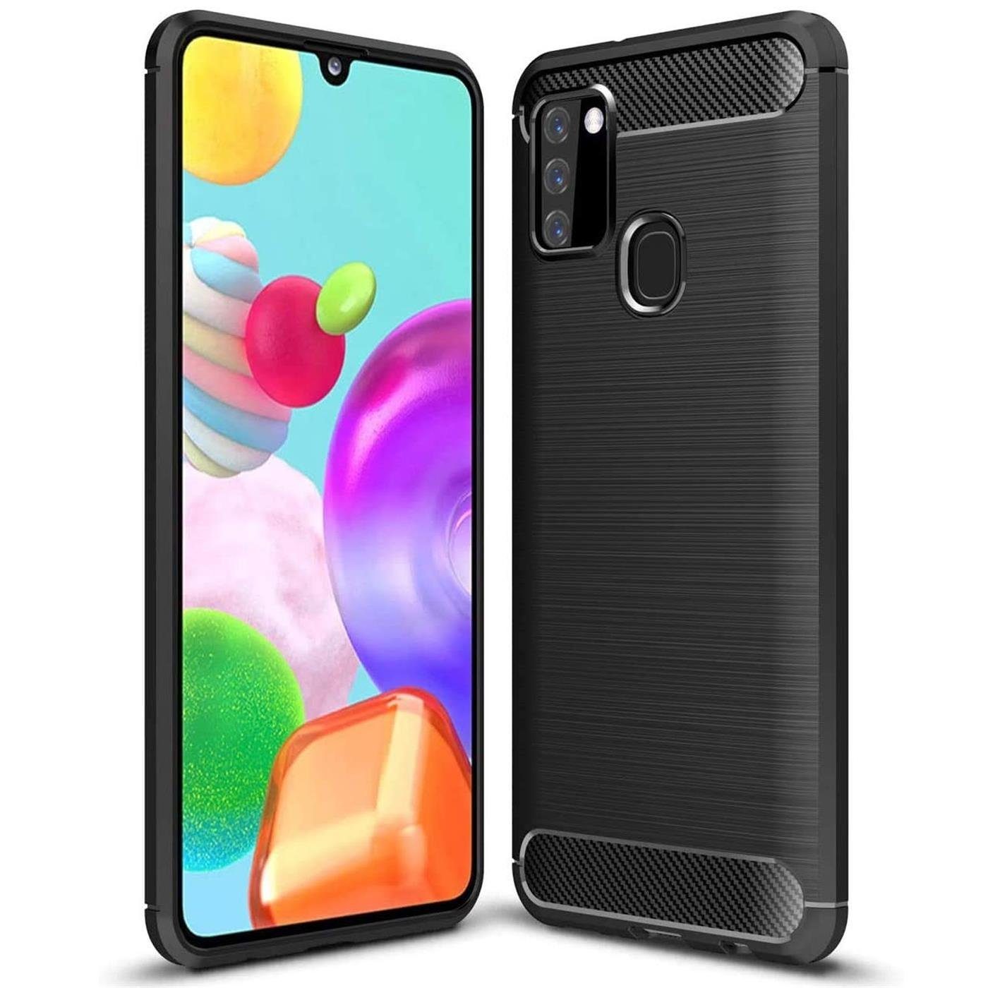 CoolGadget Handyhülle Carbon Handy Hülle für Samsung Galaxy A21s 6,5 Zoll, robuste Telefonhülle Case Schutzhülle für Samsung A21s Hülle