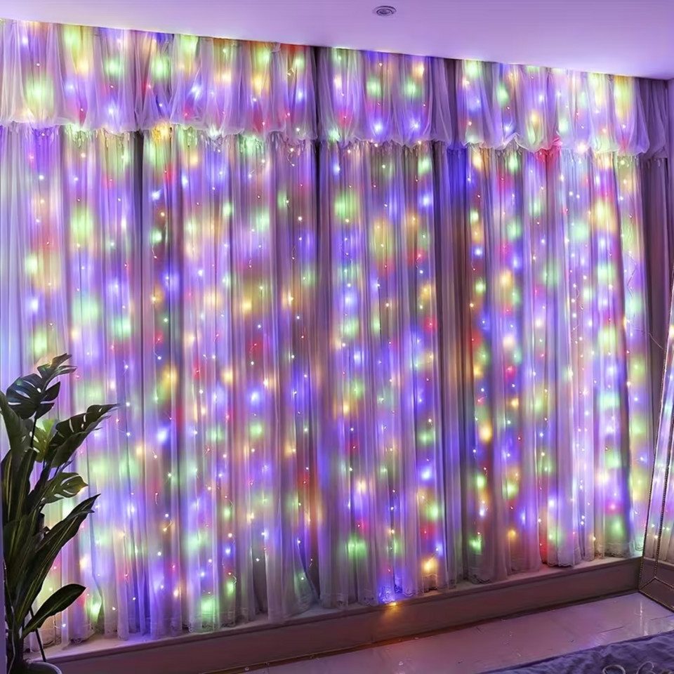Montegoni LED-Lichterkette 3x3m 300 LED Lichtervorhang Lichternetz Lichterkette mit Fernbedienung, Wasserfeste LED Lichterkette mit 8 Modi und Fernbedienung