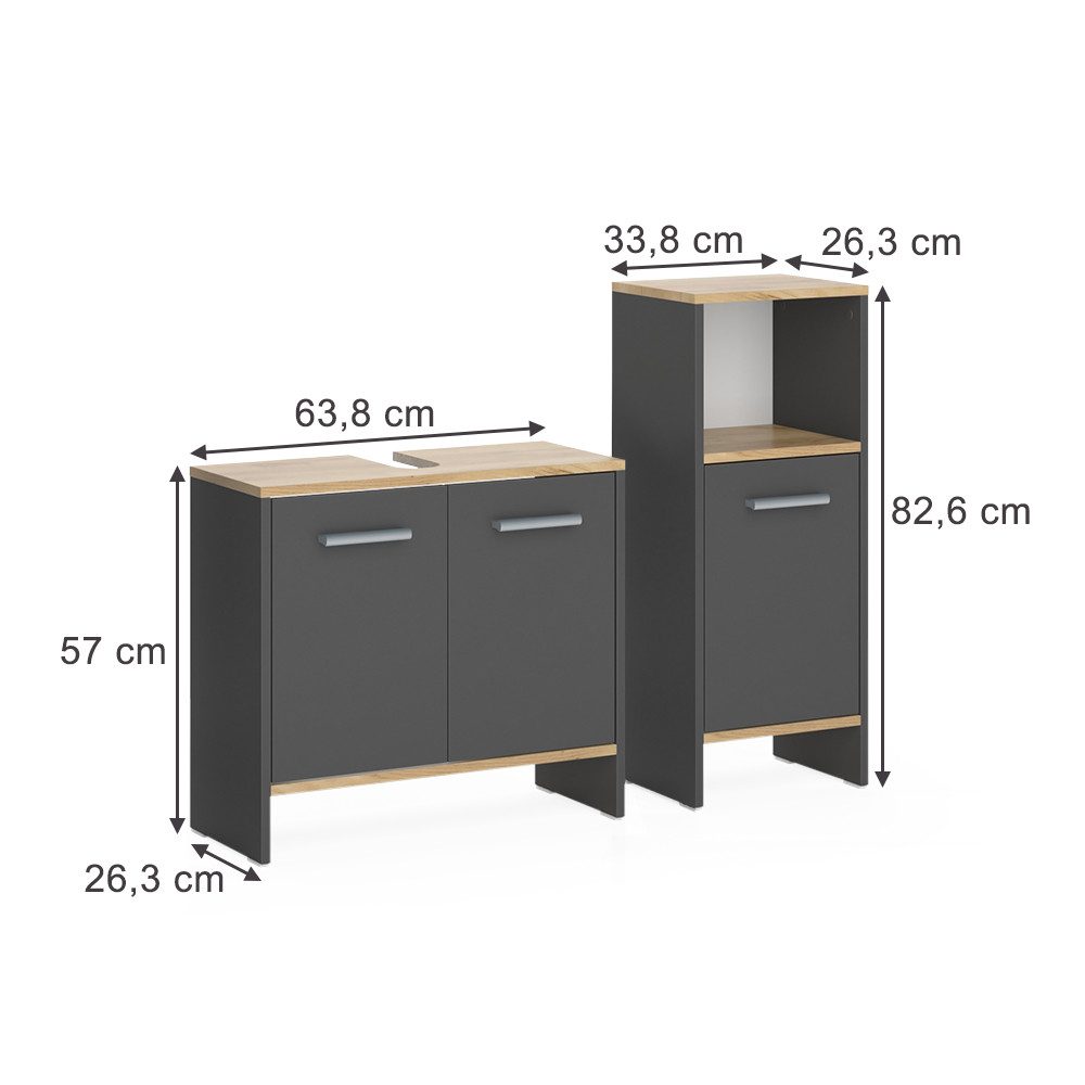 Vicco Badmöbel-Set Karli, Anthrazit/Goldkraft Eiche, 2 Teile, (2-St., 2er S günstig online kaufen