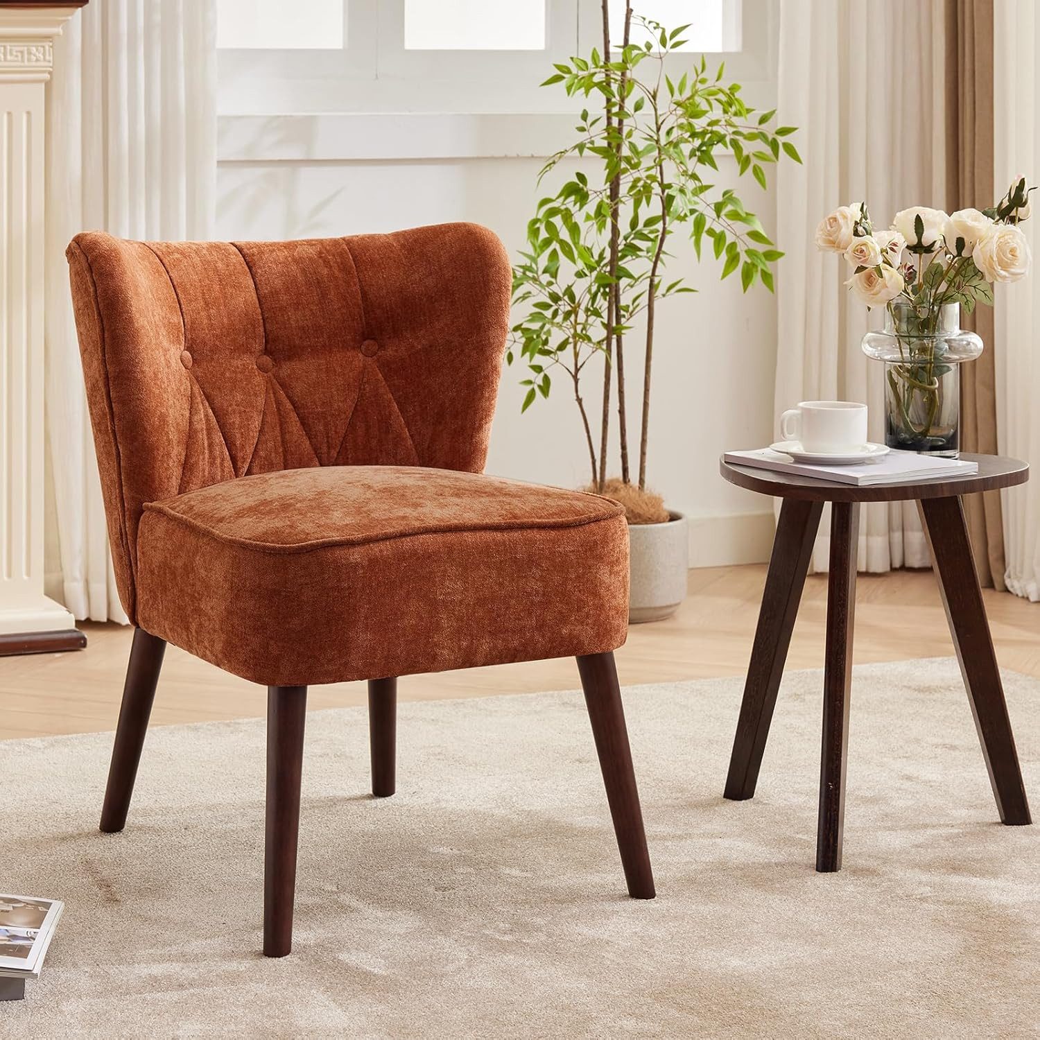 GarveeMore Ohrensessel Moderner für Wohnzimmer,Akzent aus gepolstertem Stoff, Einzelsofa-Sessel mit Lounge-Sitz und Holzbeinen für Büro/Schlafzimmer