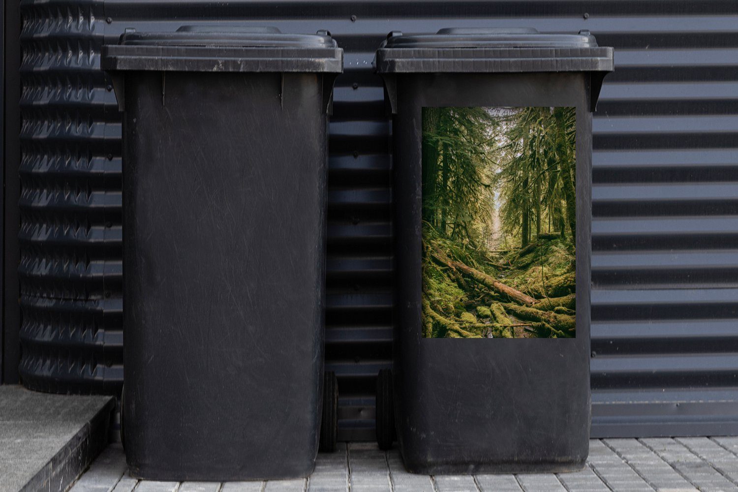 MuchoWow Wandsticker Wald - Bäume Abfalbehälter Sticker, Mülleimer-aufkleber, (1 - Container, St), Mülltonne, Grün