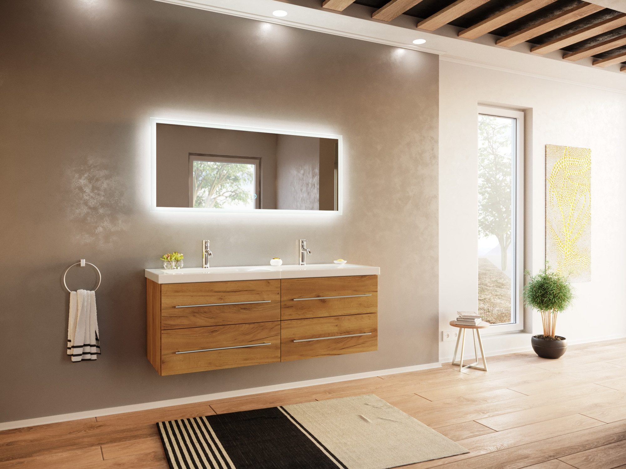 Magnolia Home Waschtisch Badmöbelset Persepolis XL 2-teilig LED-Spiegel eiche gold