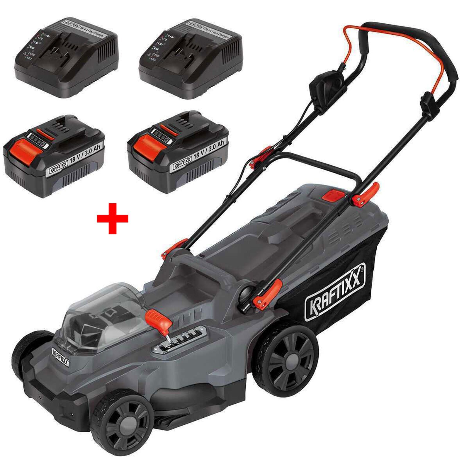 KRAFTIXX® Akkurasenmäher KRAFTIXX by Einhell 36V Akku Rasenmäher KX-ARM 3637 Li Kit inkl. 2x, 37 cm Schnittbreite