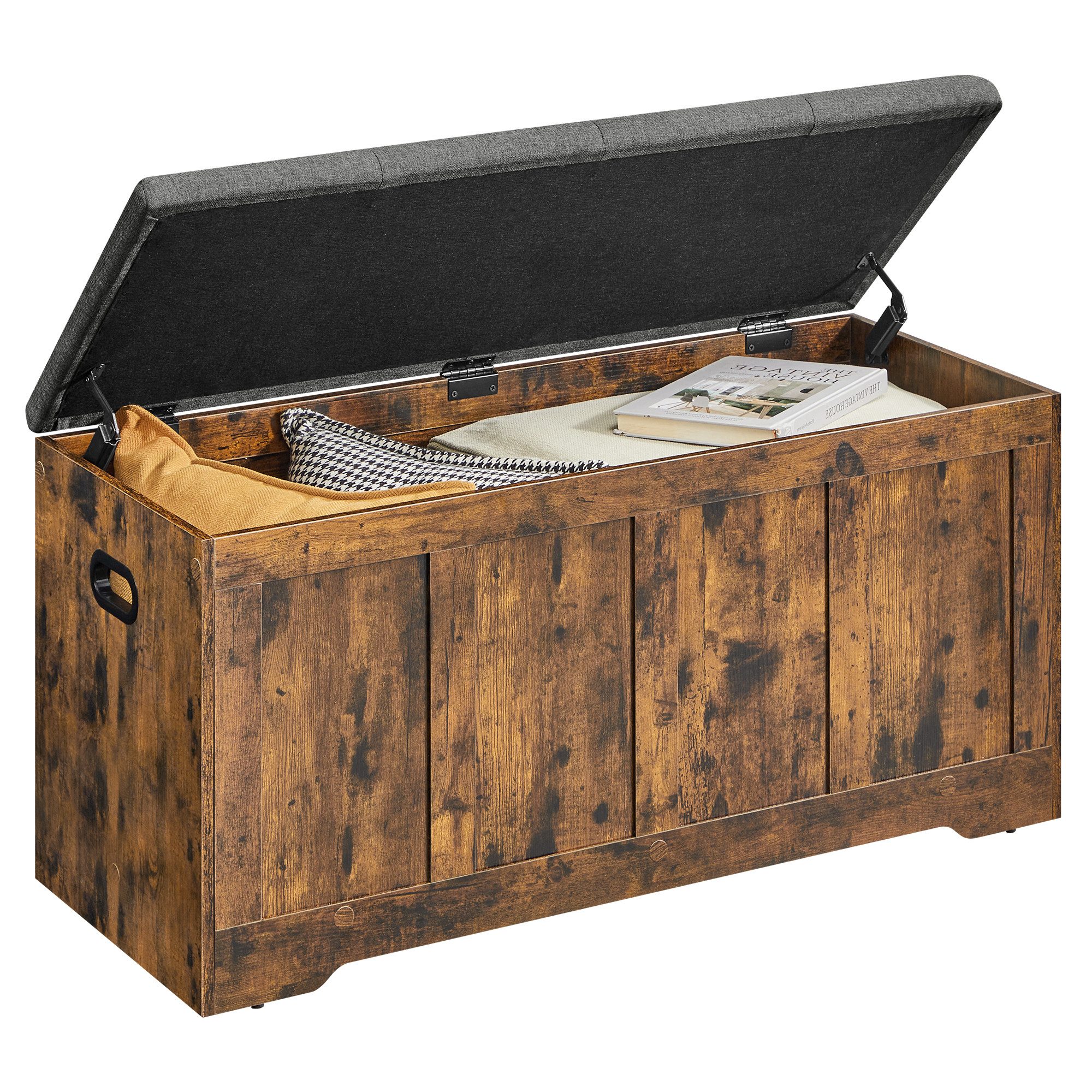 VASAGLE Schuhbank Truhe Schuhbank mit Stauraum, 41 x 101 x 49 cm, für Flur, Schlafzimmer, mit Deckel, Landhausstil