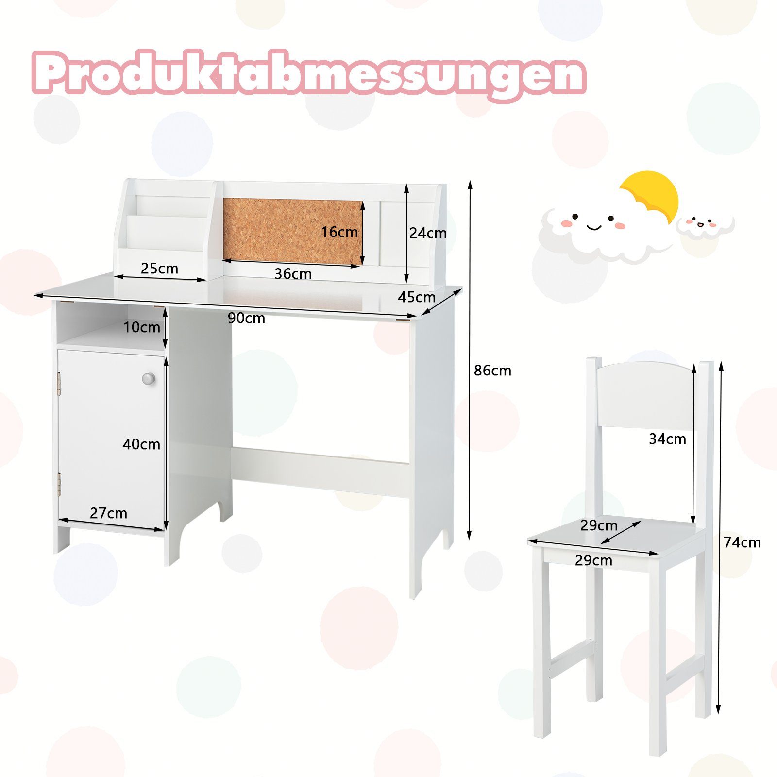 COSTWAY Kinderschreibtisch mit Stuhl Set, Holz, günstig online kaufen