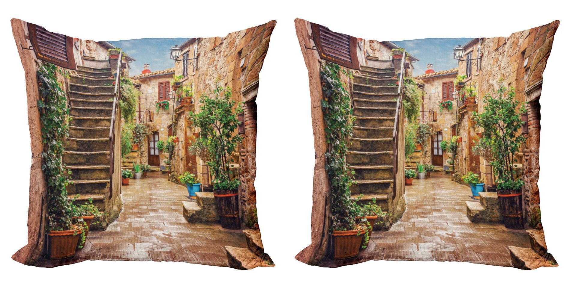 Kissenbezüge Modern Accent Doppelseitiger Digitaldruck, Abakuhaus (2 Stück), Italien Old Stone Street Häuser