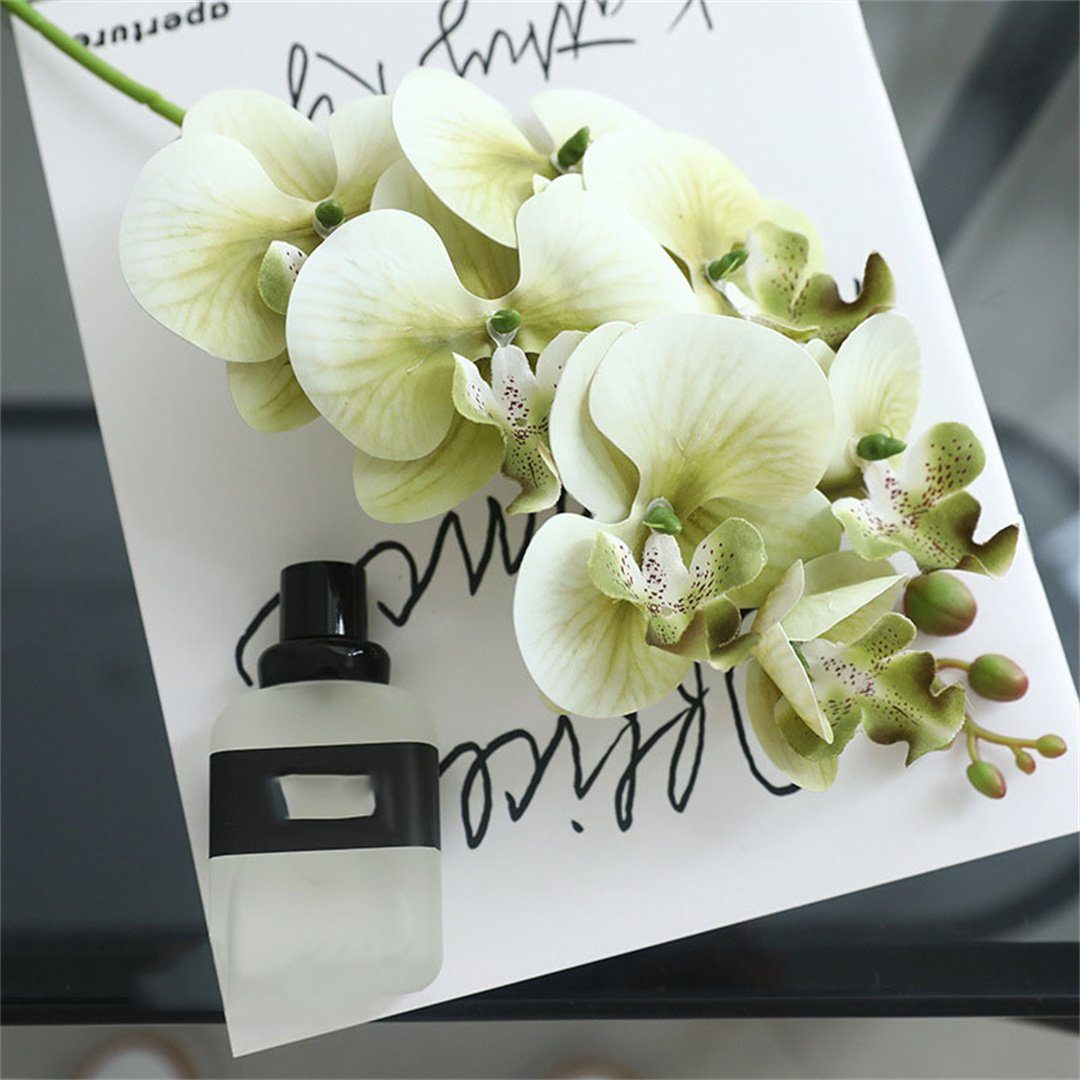Kunstblumenstrauß 7 künstliche Phalaenopsis-Blumen, L.Ru UG, Künstliche Blumen für Blumenarrangements auf dem Esstisch zu Hause Grün