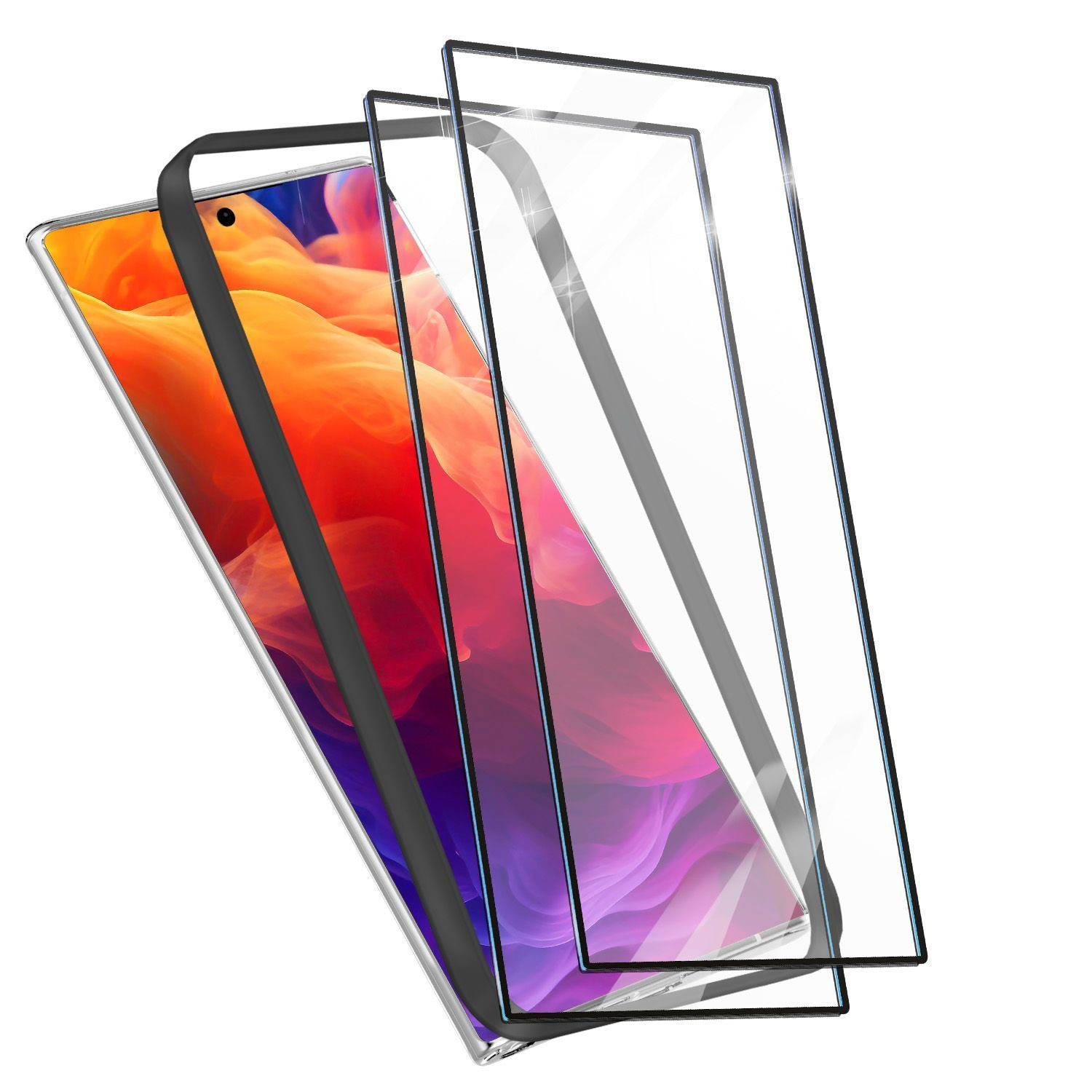 Nalia Schutzfolie Samsung Galaxy S24 Ultra, 2x Schutzglas & 1x Schablone / Klarer Displayschutz mit schwarzem Rand
