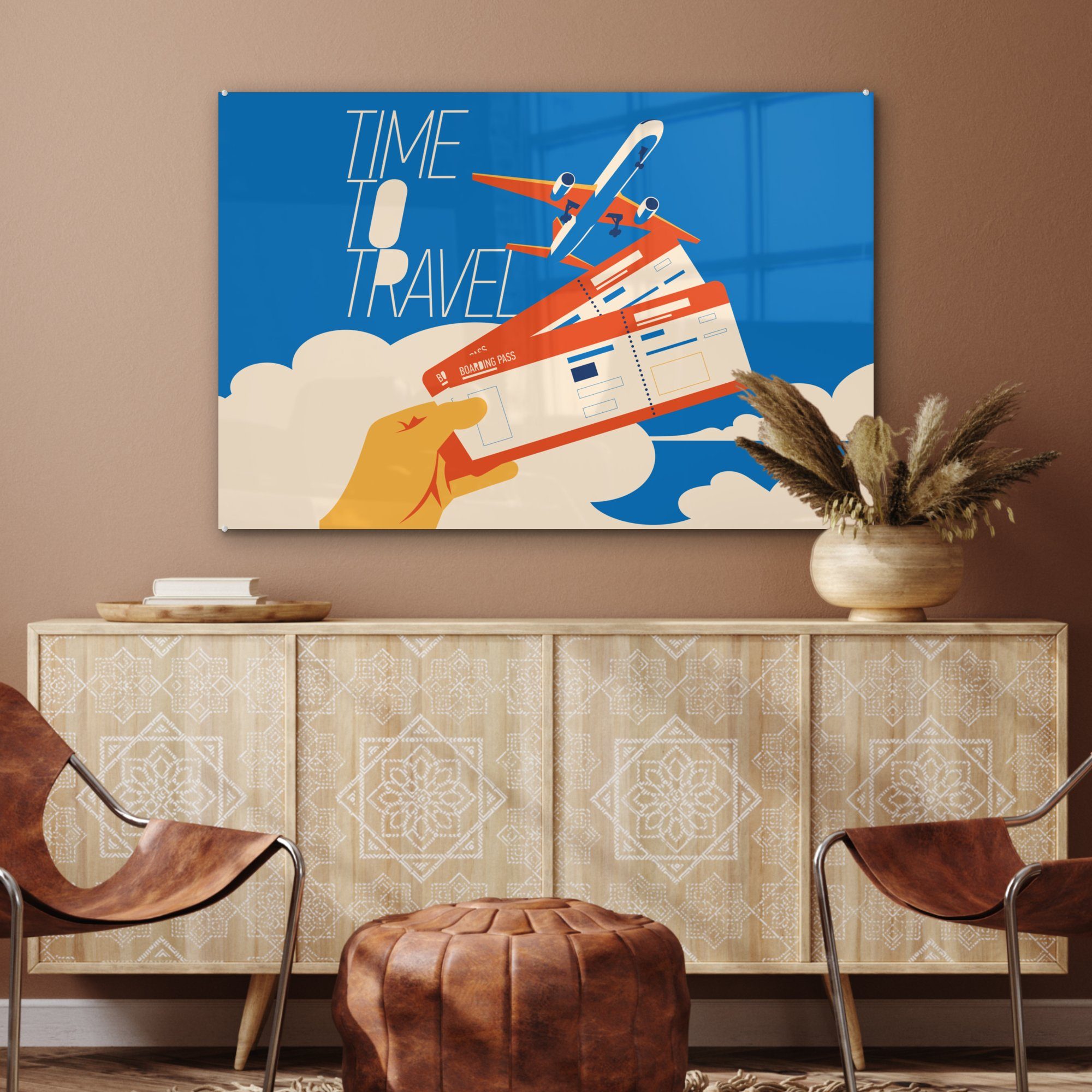 Urlaub MuchoWow - Wohnzimmer Schlafzimmer Flugzeug & Sprichwörter, Acrylglasbild - (1 Acrylglasbilder St),