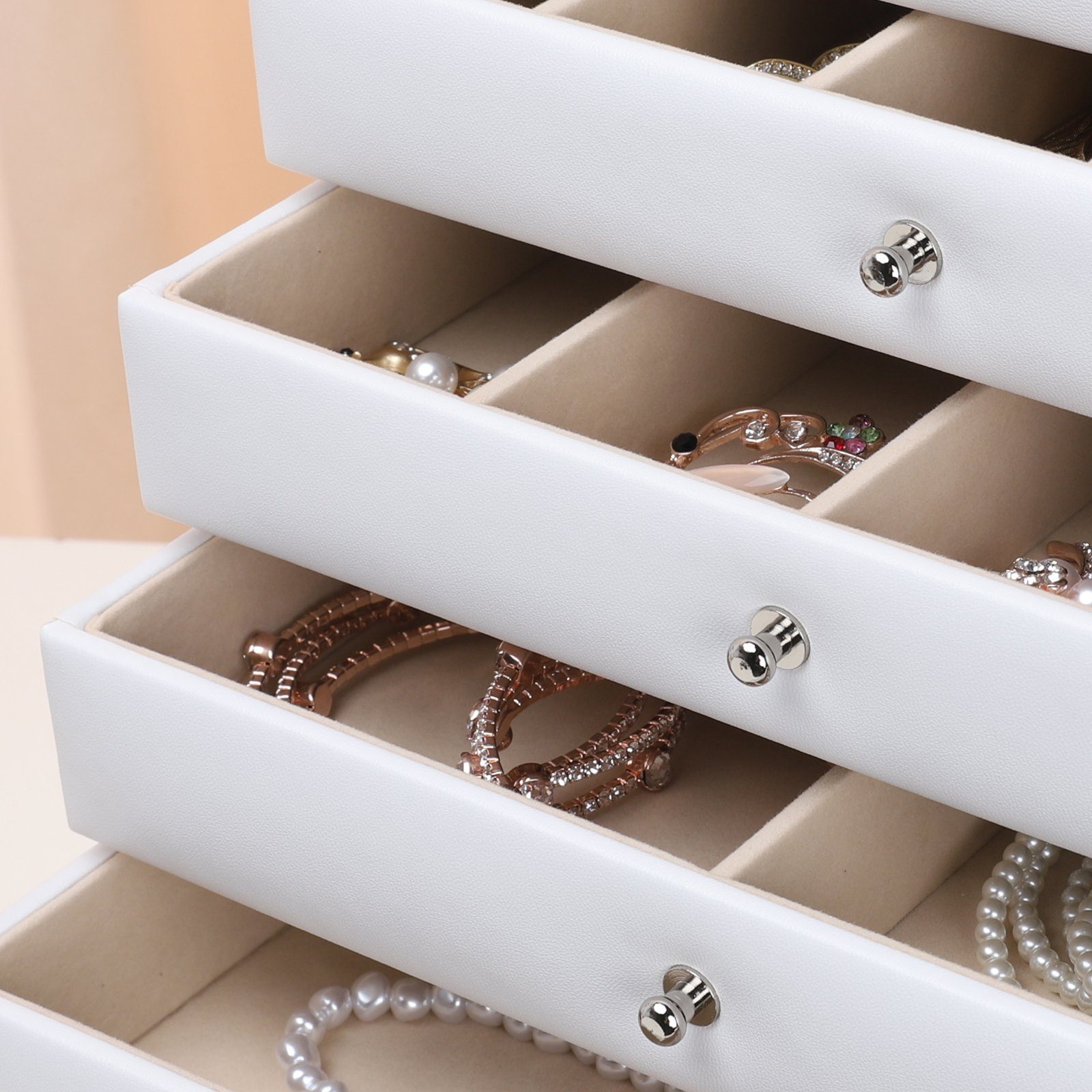 Farben, 6 Schubladen Schmuckkästchen Weiß Halsketten, (Mit Ebenen, Armbänder, Ringe, Schmuckkasten für 5 zwei Spiegel), mit Yorbay Ohrringe