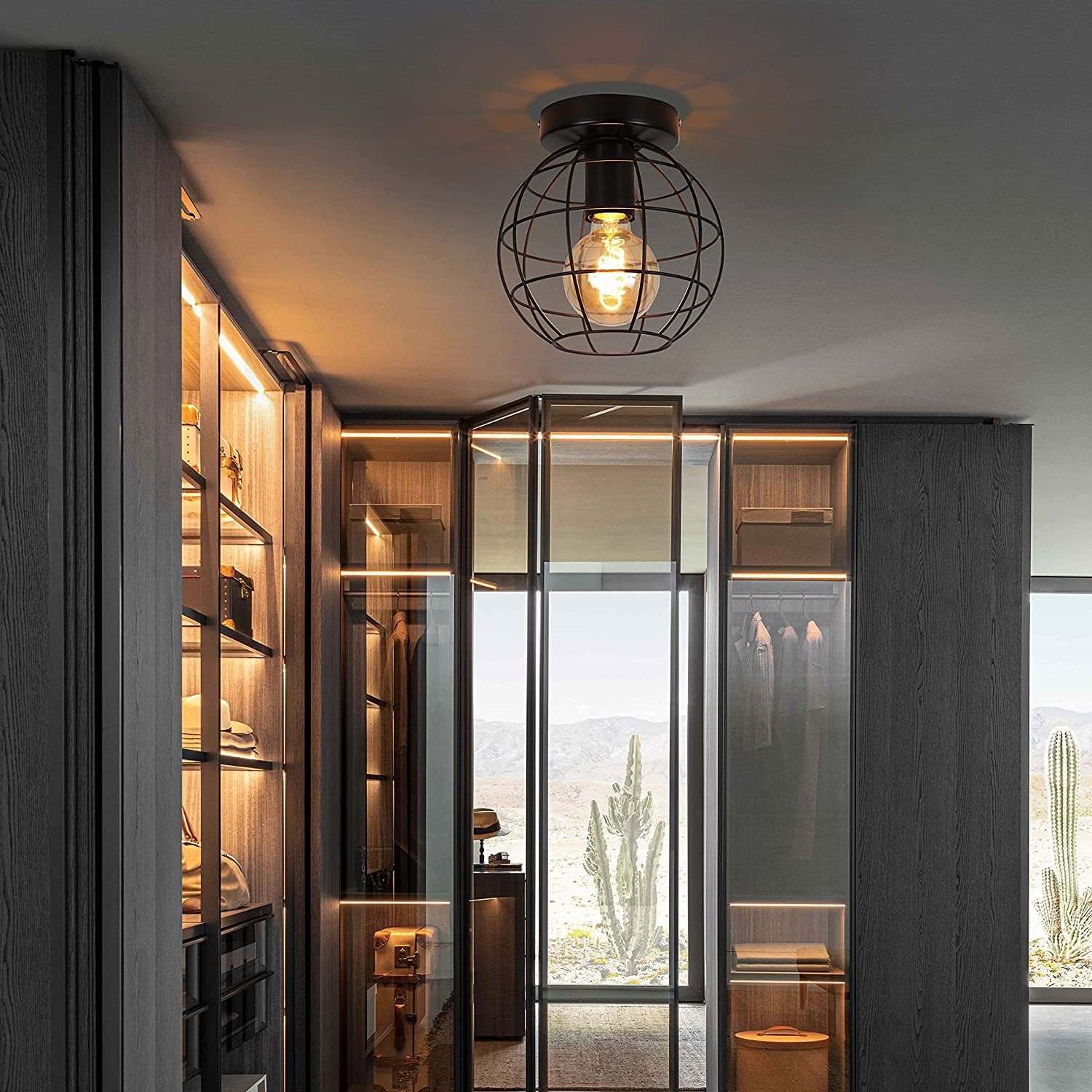 ZMH Deckenleuchte Wohnzimmer E27 Schwarz Lampenschirm Vintage Deckenlampe F günstig online kaufen