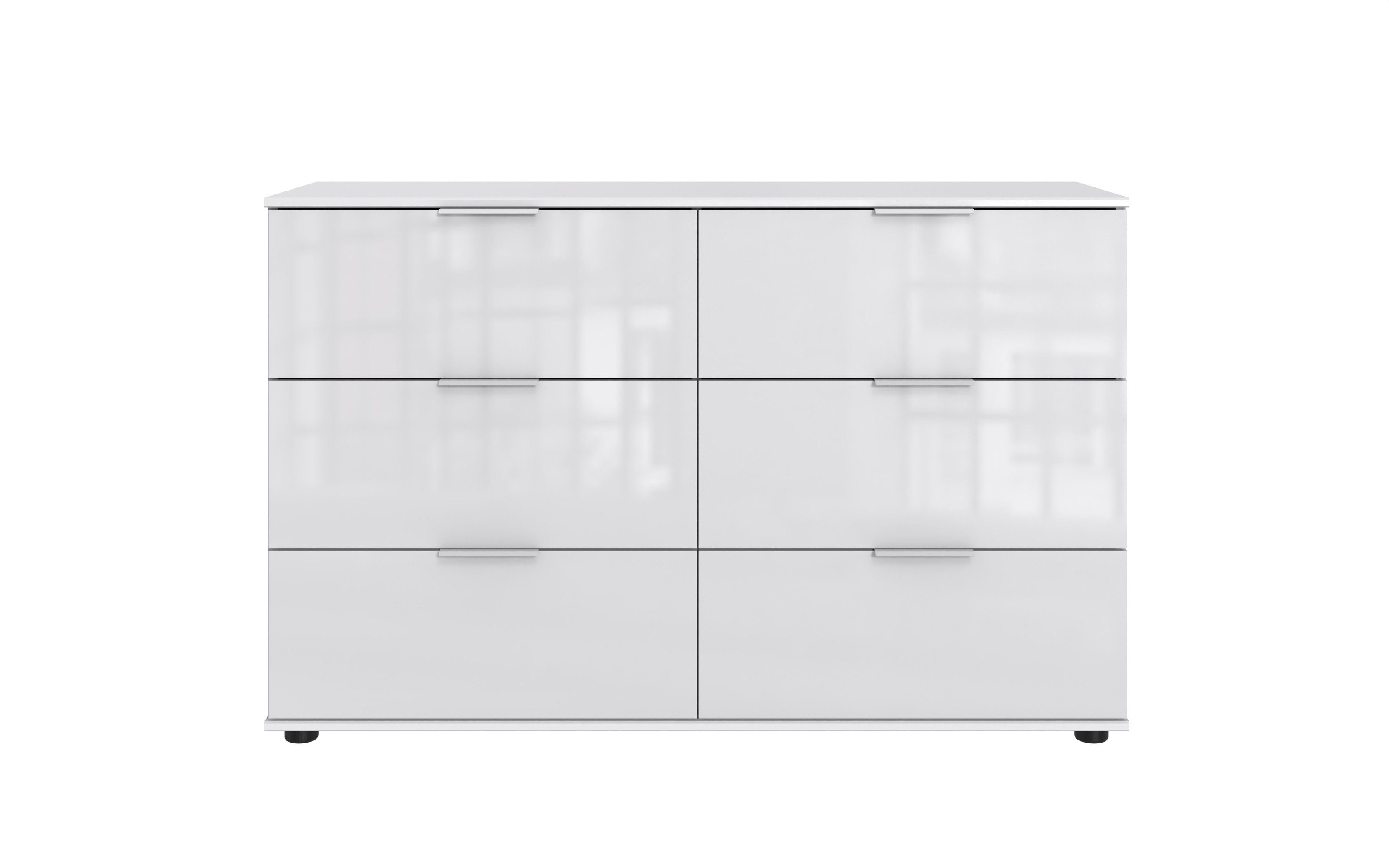 Schubkastenkommode in WEISS + GLAS WEISS - 130x83x41cm (BxHxT)