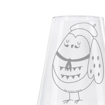 Mr. & Mrs. Panda Weißweinglas Eule Frankreich - Transparent - Geschenk, béret, Owl, Hochwertige Wei, Premium Glas, Liebevoll gestaltet