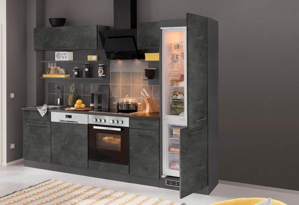 HELD MÖBEL Küchenzeile Tulsa, mit E-Geräten, Breite 270 cm, schwarze  Metallgriffe, MDF Fronten, Made in Germany